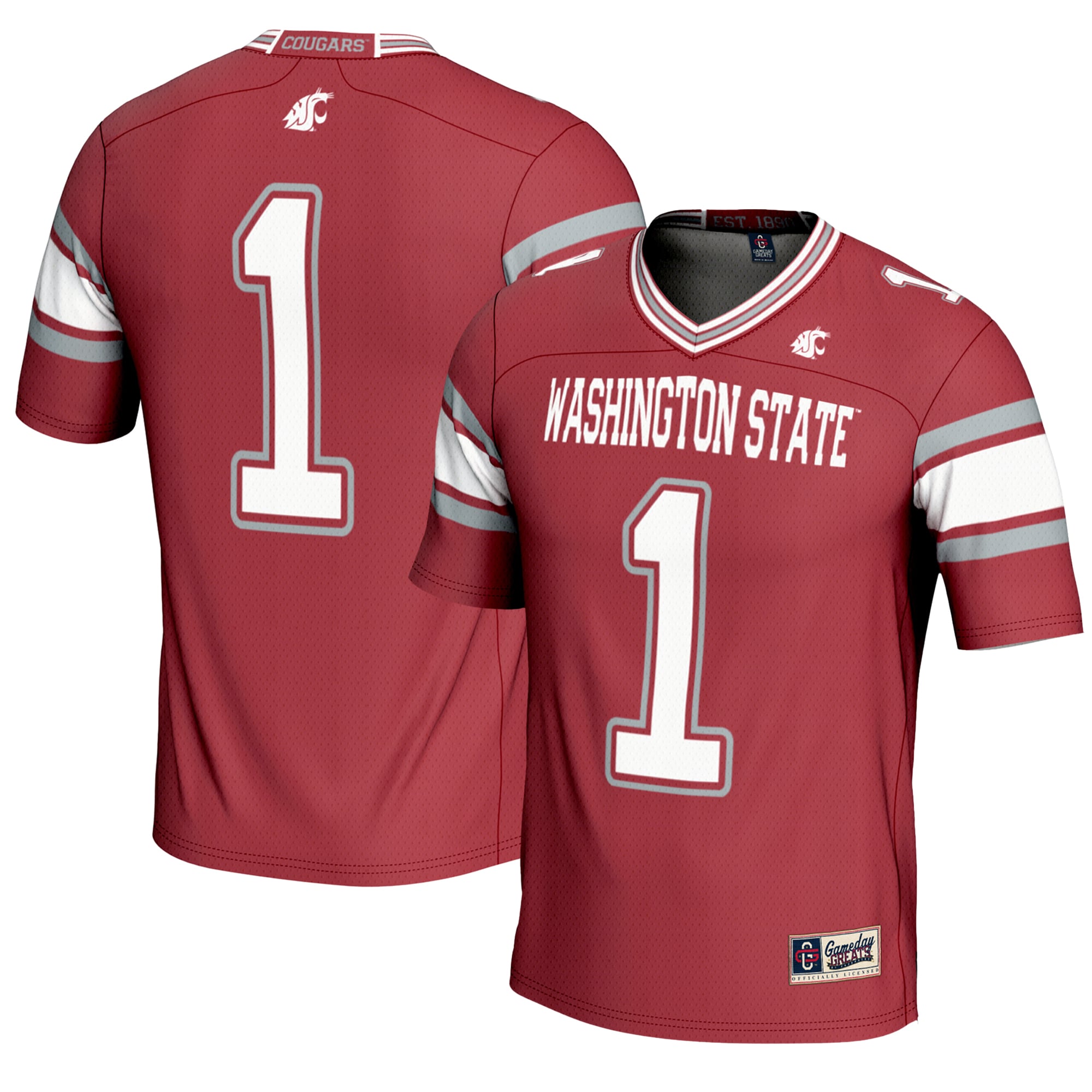 #1 Washington State Cougars Endzone Football Jersey Crimson - front and back view