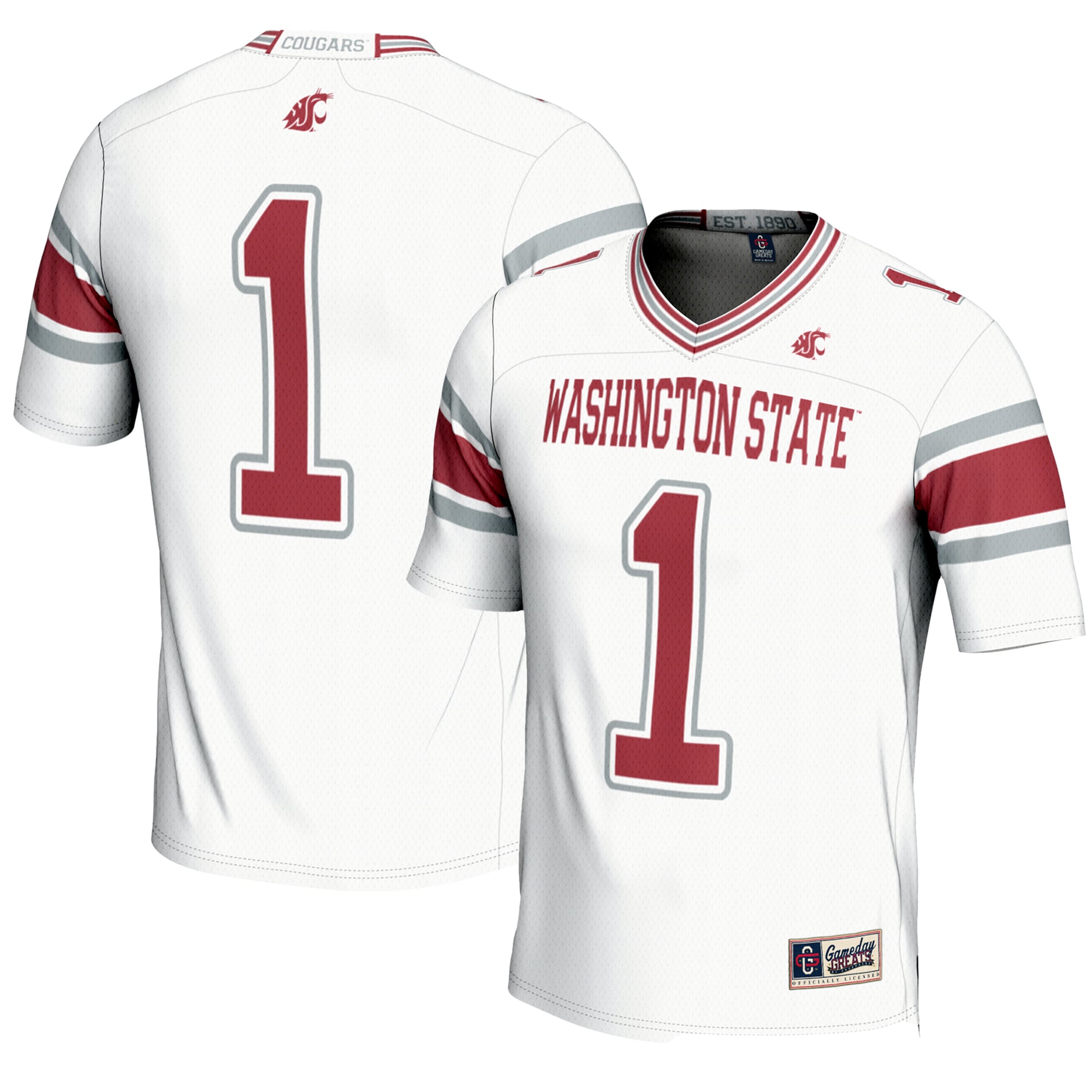 #1 Washington State Cougars Endzone Football Jersey White - front and back view