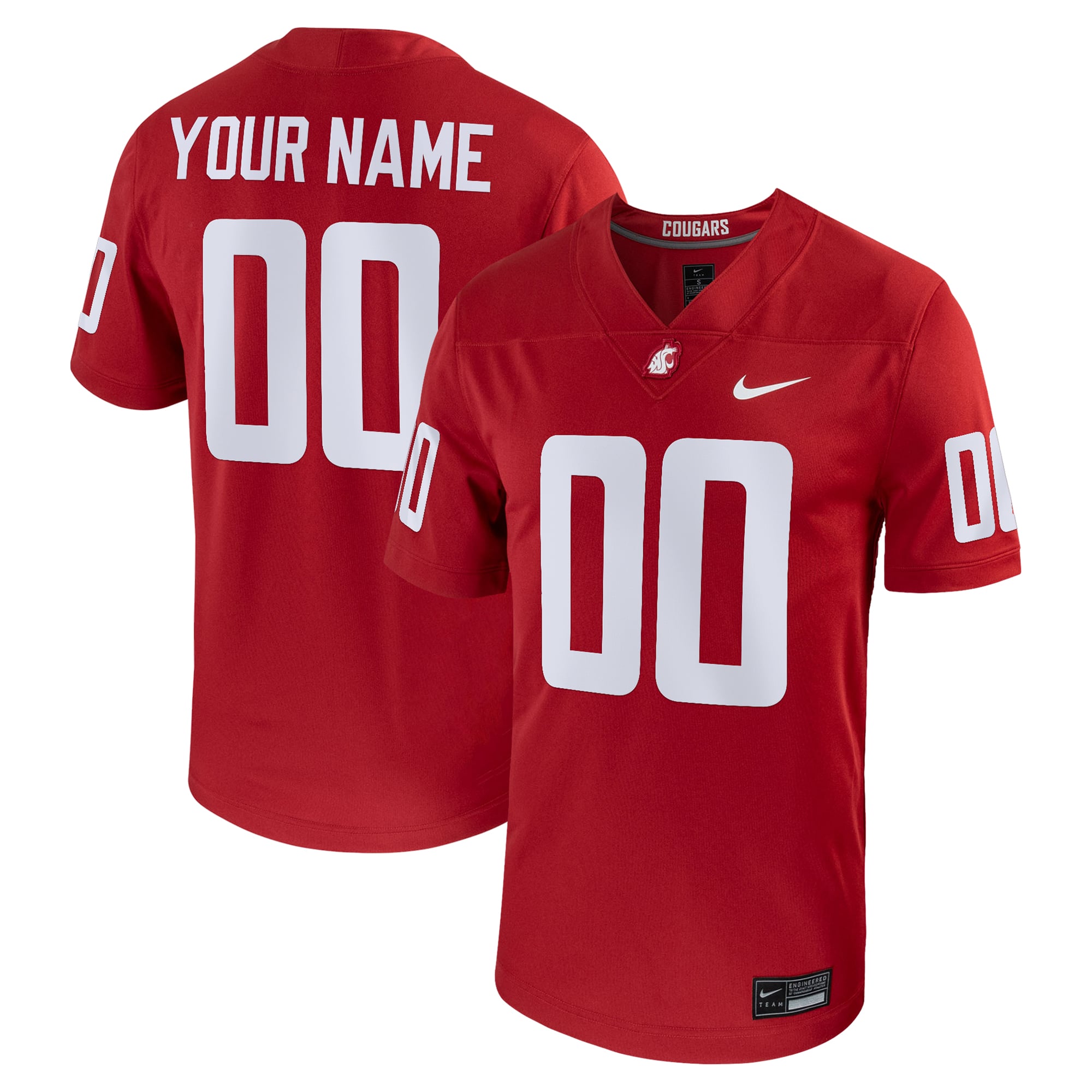 Washington State Cougars Football Custom Jersey Crimson - front and back view