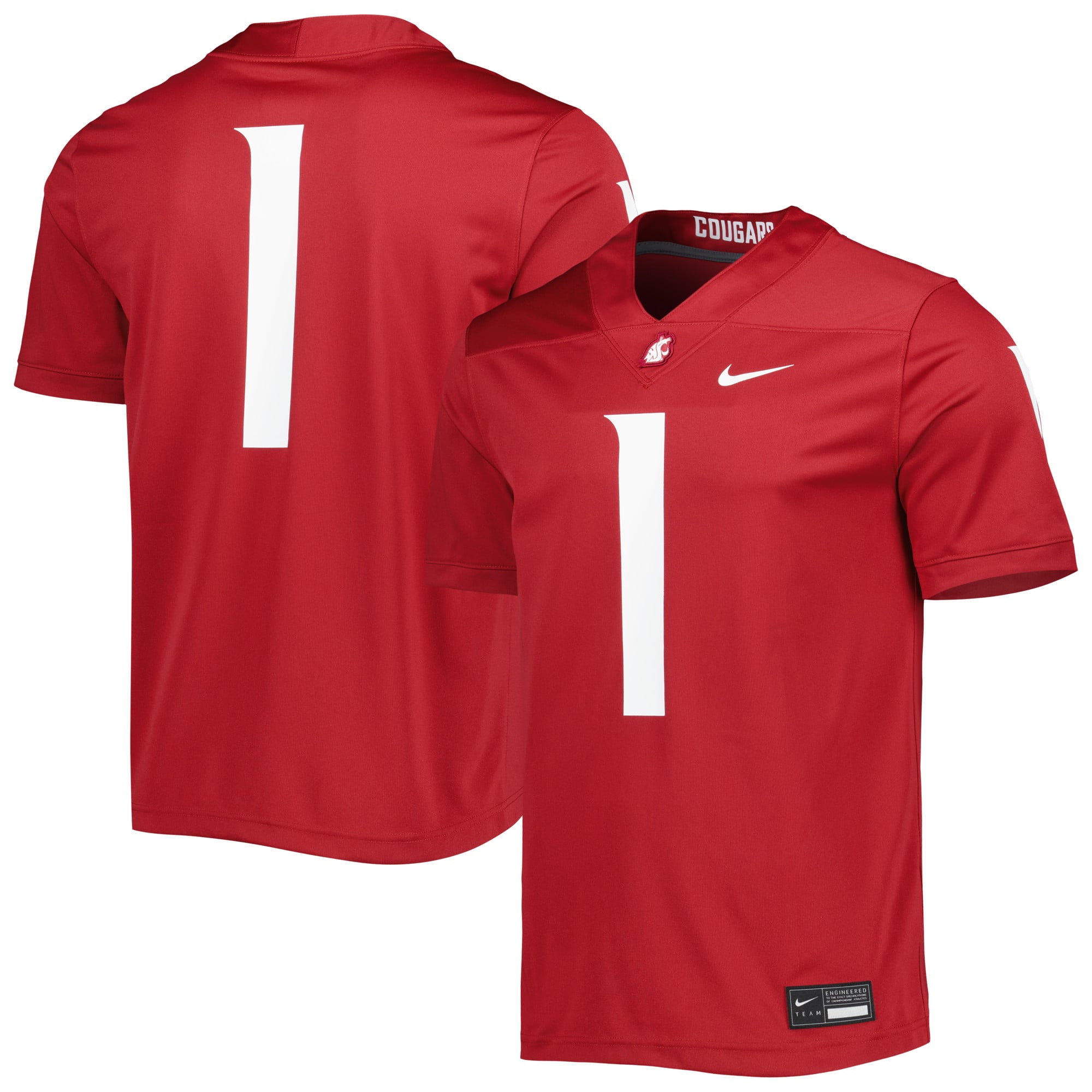 #1 Washington State Cougars Football Jersey Crimson - front and back view