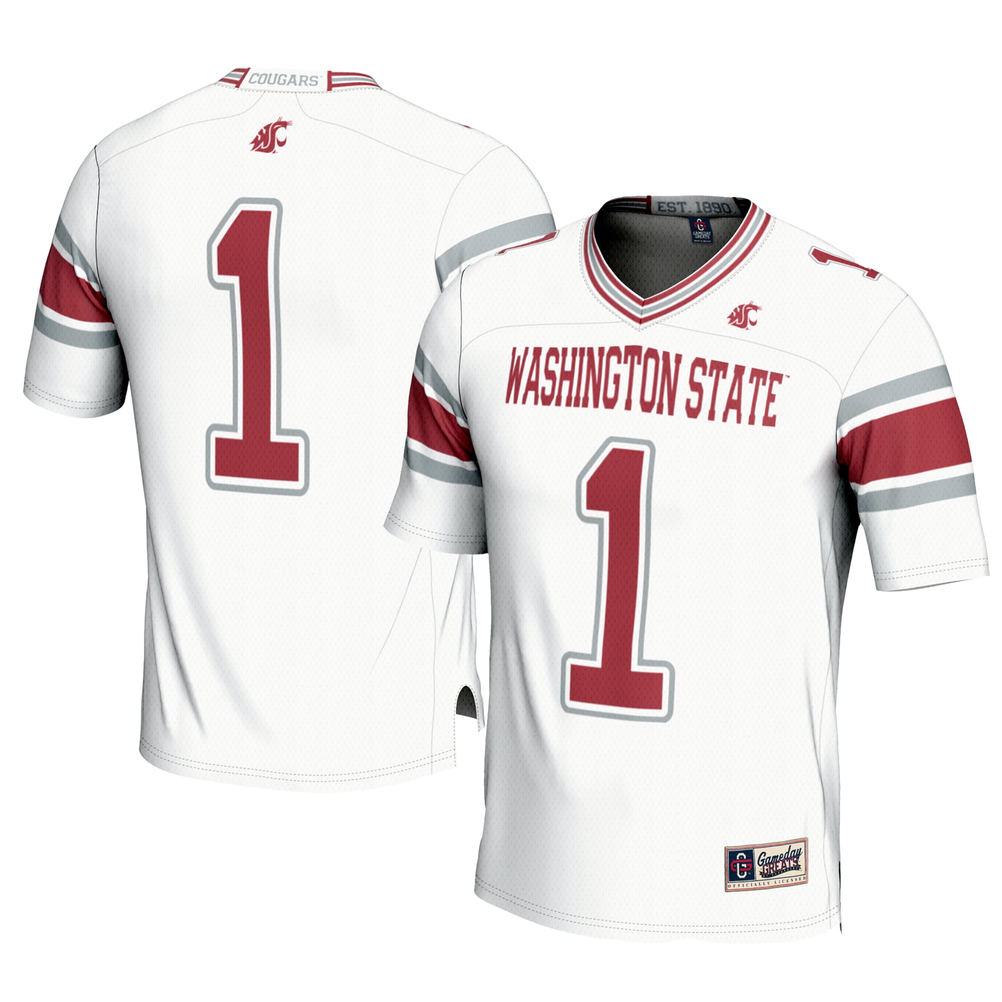 #1 Washington State Cougars Football Jersey White - front and back view