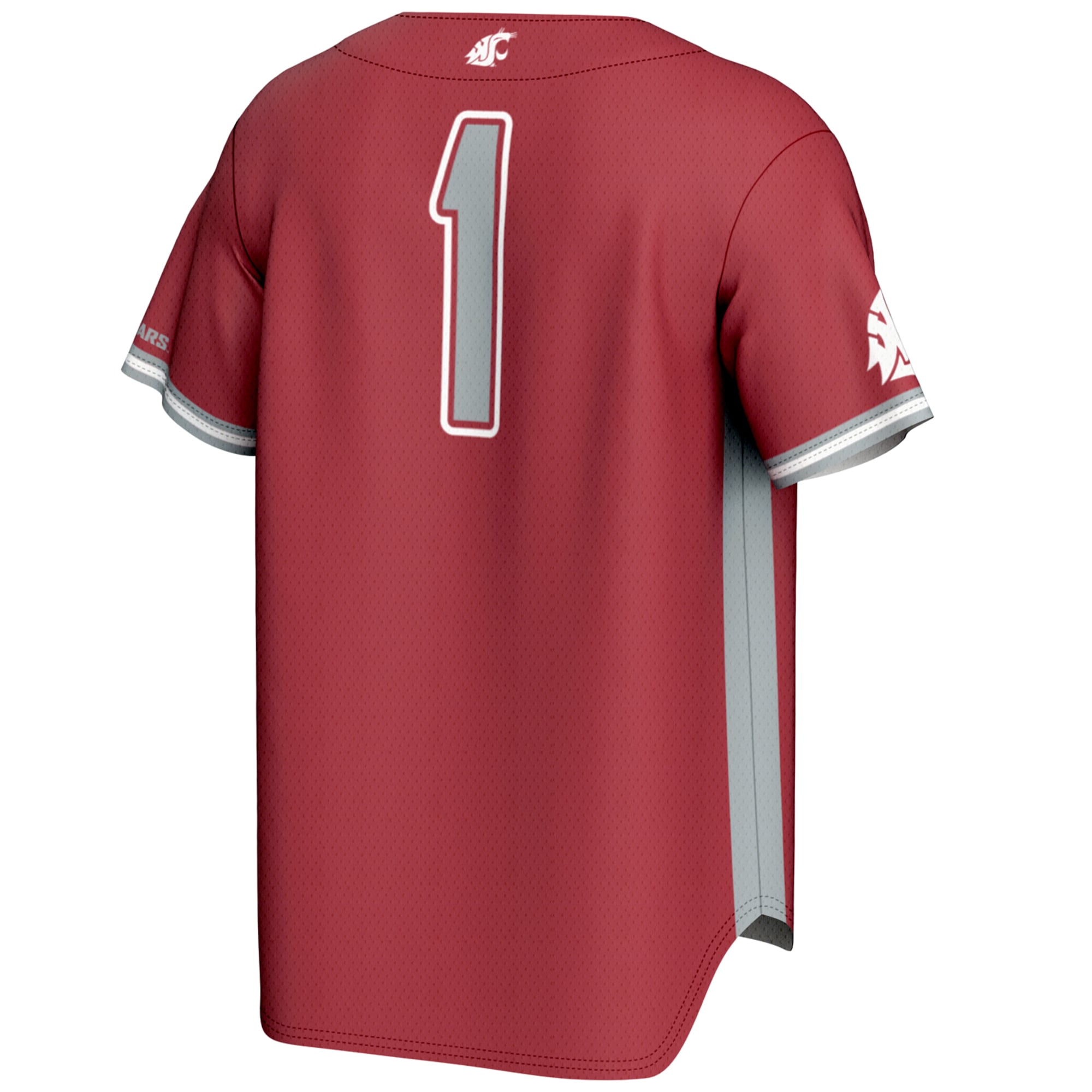 #1 Washington State Cougars Lightweight Baseball Jersey Crimson - back view