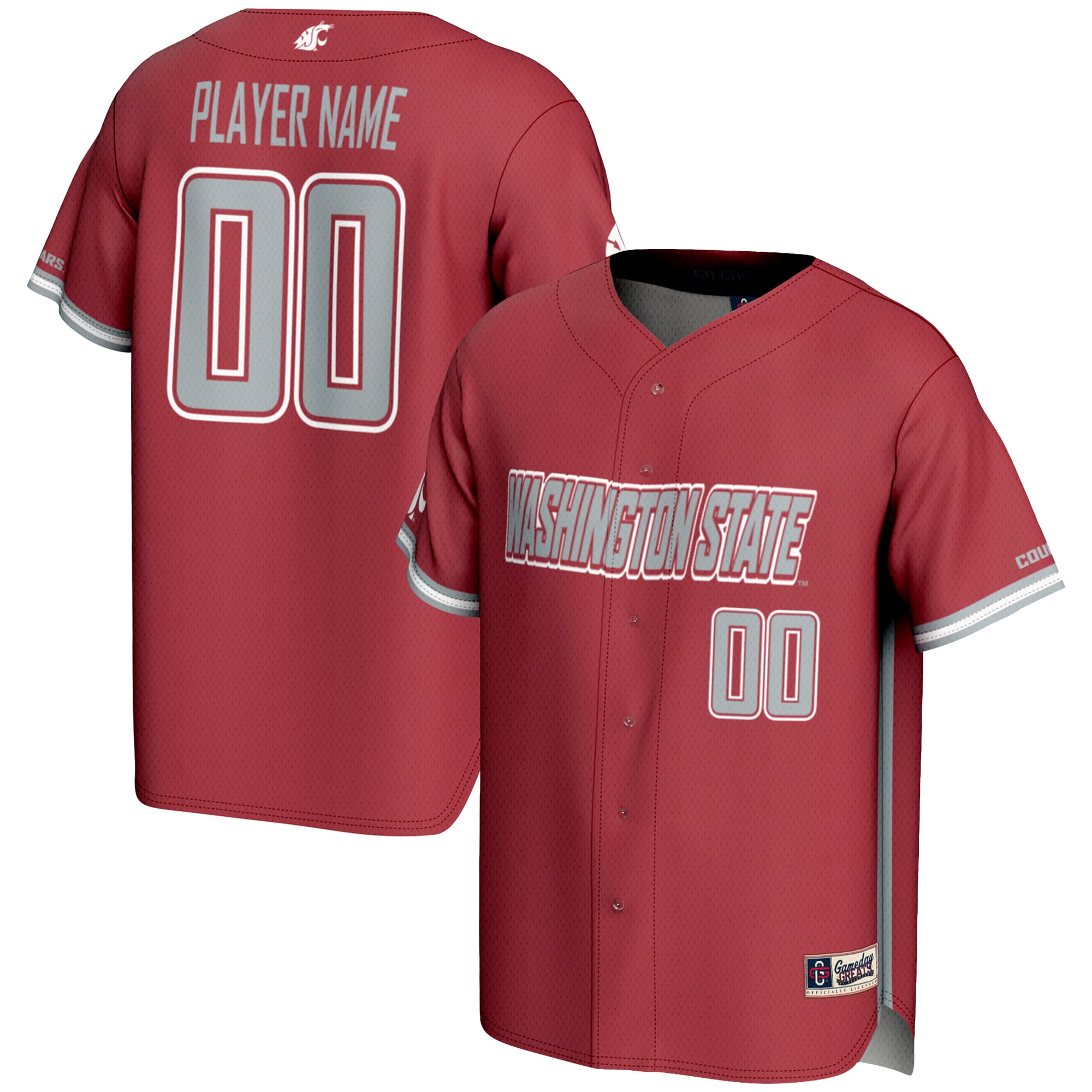 Washington State Cougars Lightweight Baseball Jersey Crimson - front and back view