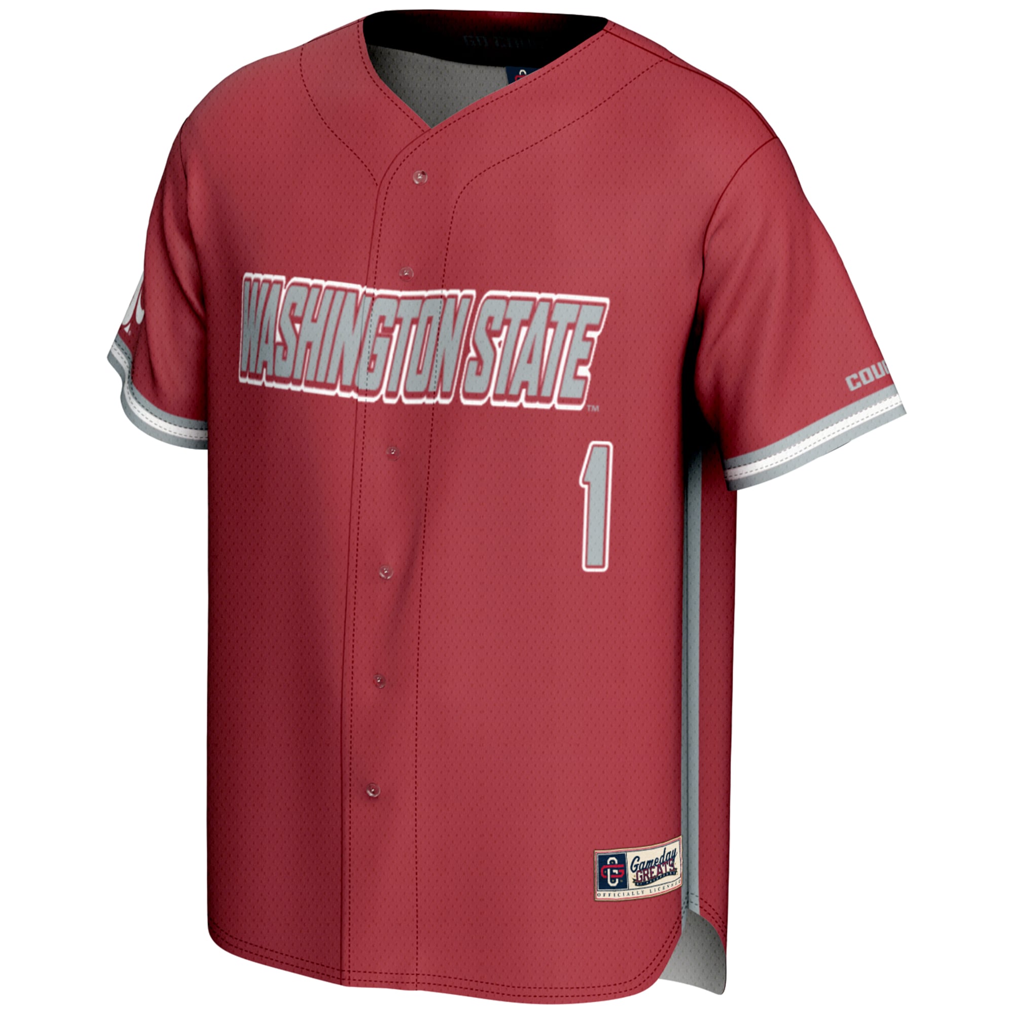 #1 Washington State Cougars Lightweight Baseball Jersey Crimson - front view