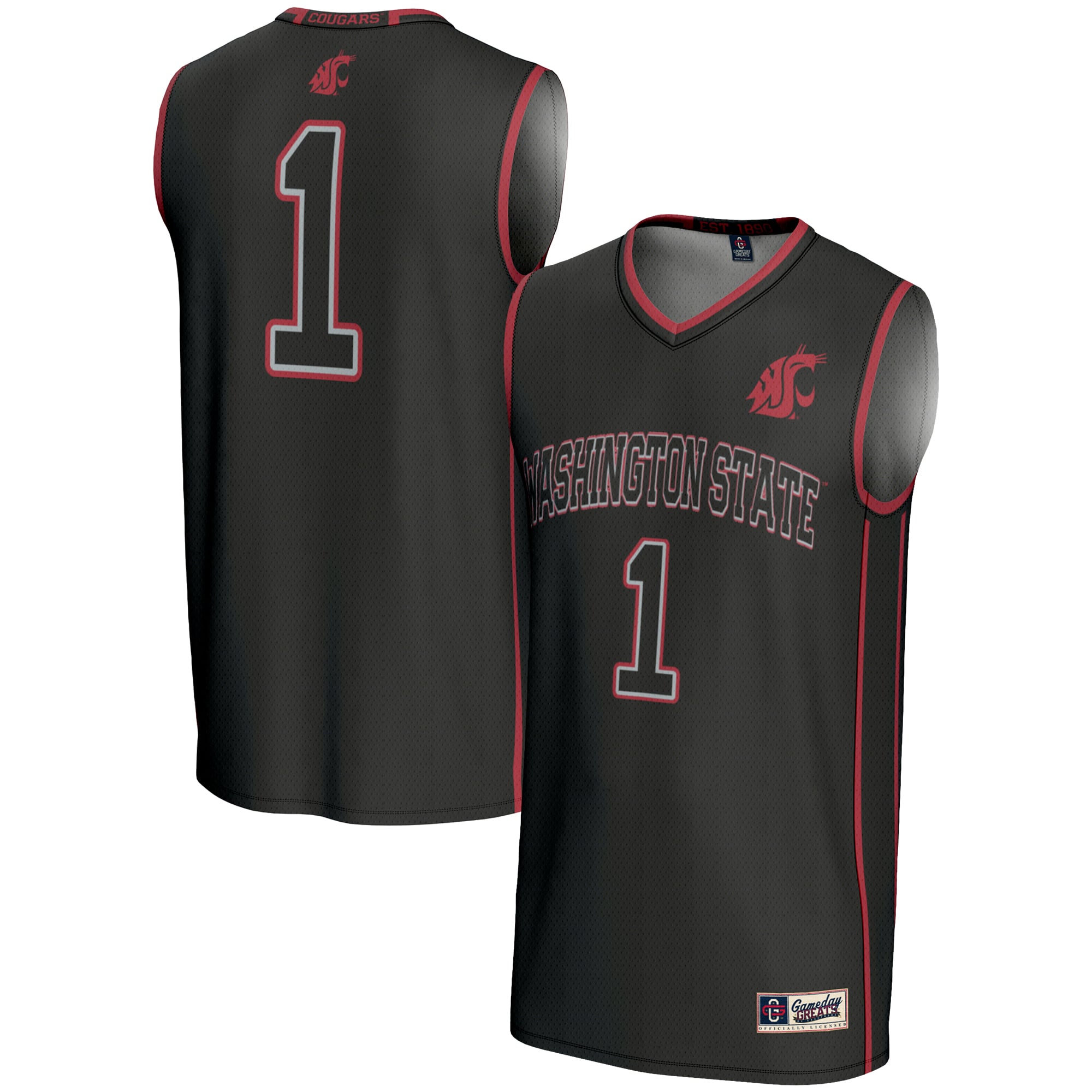 #1 Washington State Cougars Lightweight Basketball Jersey Black - front and back view