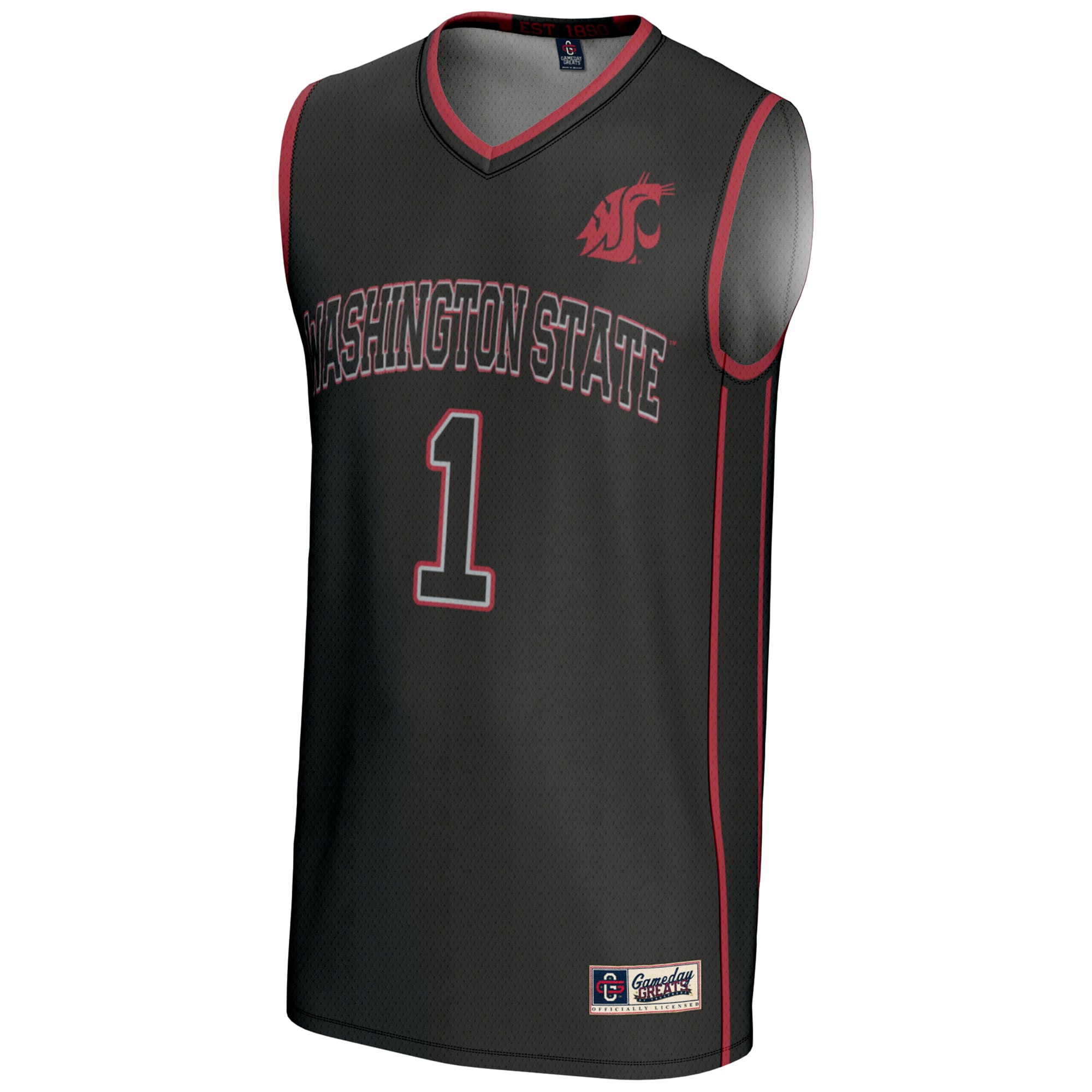 #1 Washington State Cougars Lightweight Basketball Jersey Black - front view