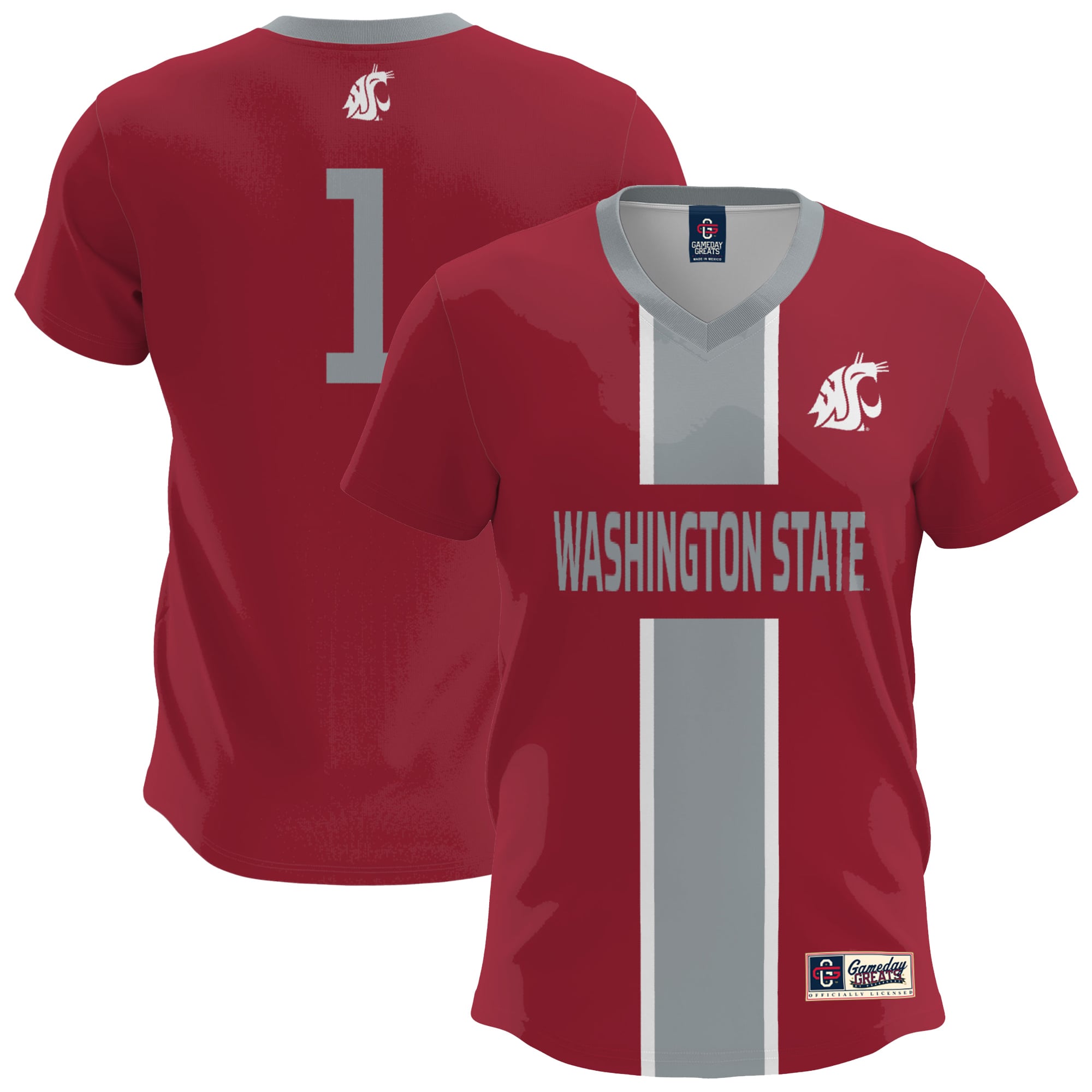 Washington State Cougars Youth Lightweight Soccer Fashion Jersey Crimson - front and back view