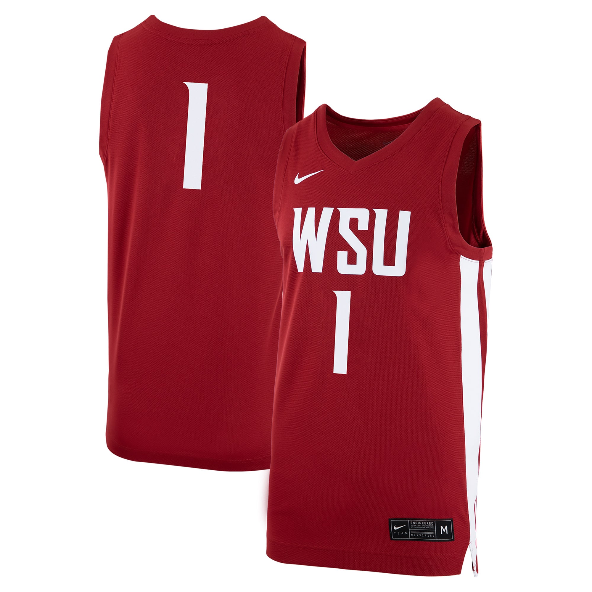 #1 Washington State Cougars Logo Basketball Jersey Crimson - front and back view