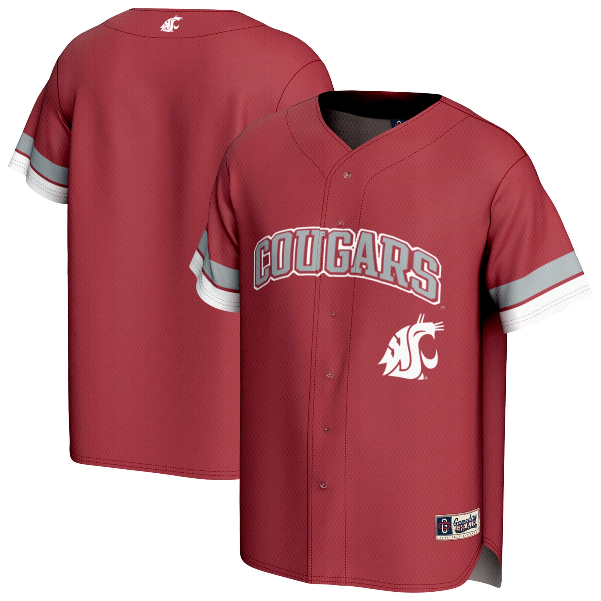 Washington State Cougars Spirit Baseball Jersey Crimson - front and back view