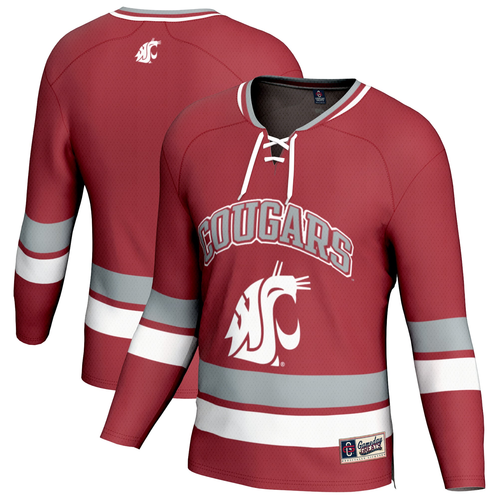 Washington State Cougars Spirit Hockey Jersey Crimson - front and back view