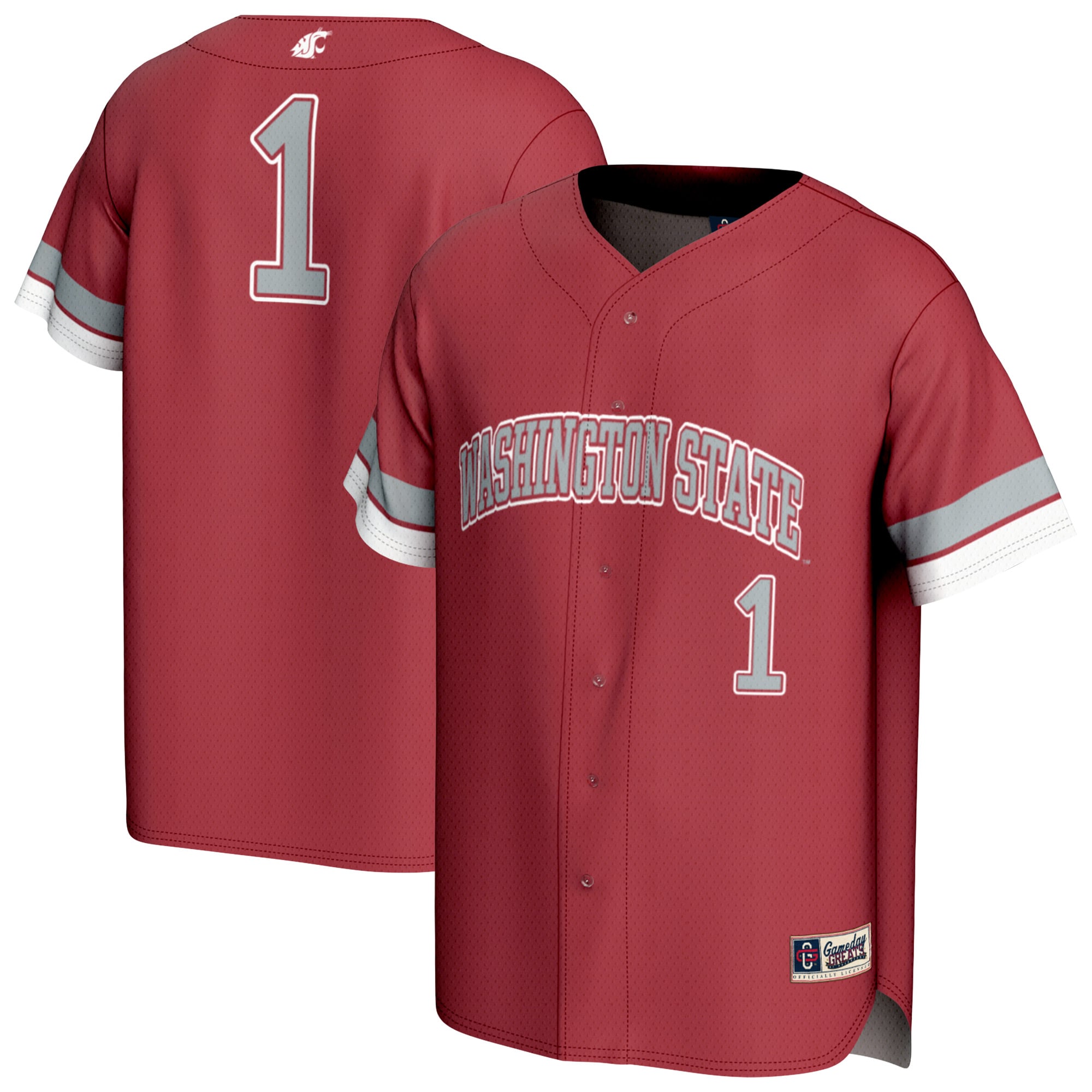 #1 Washington State Cougars Unisex Lightweight Collegiate Baseball Fashion - front and back view
