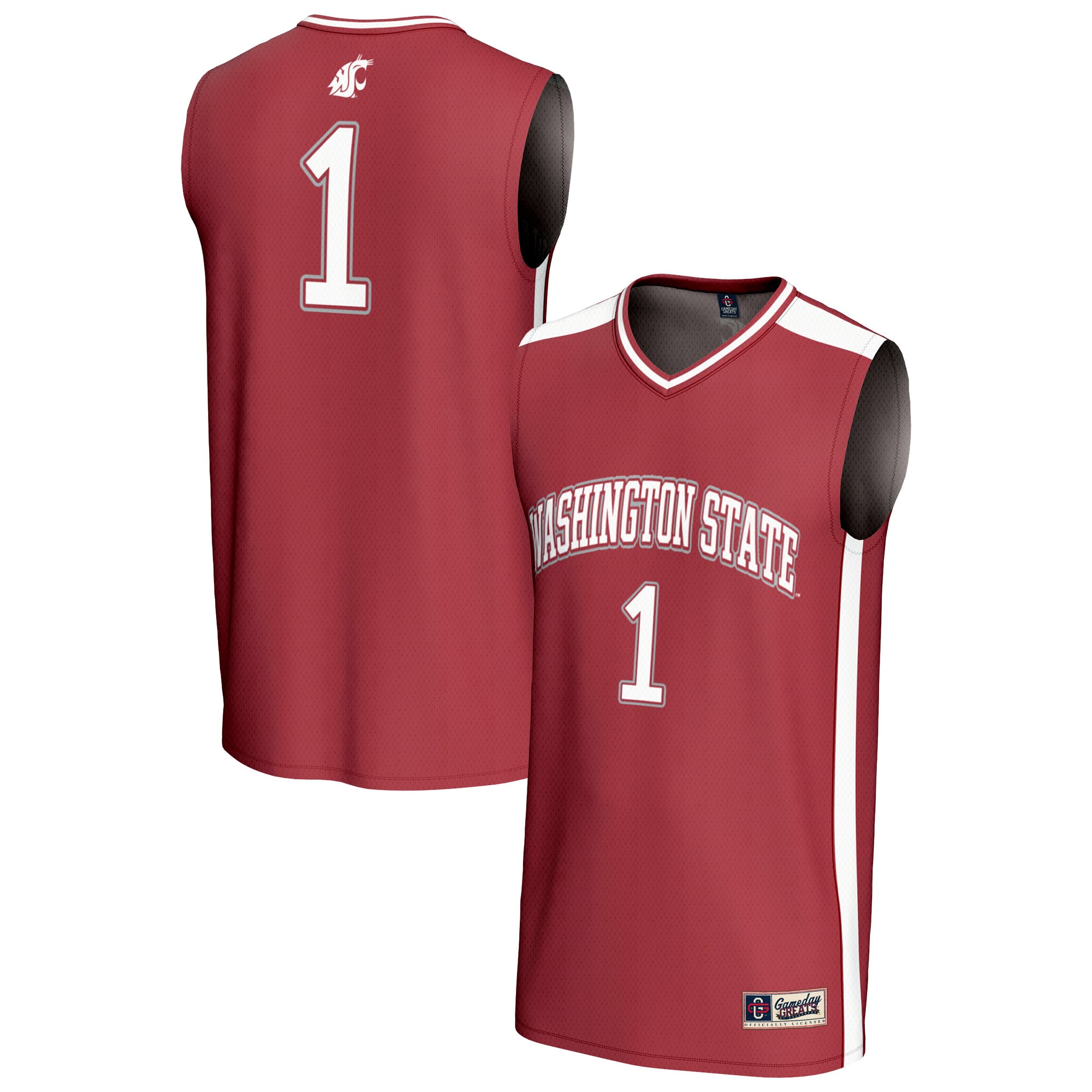 #1 Washington State Cougars Unisex Lightweight Collegiate Basketball Fashion - front and back view