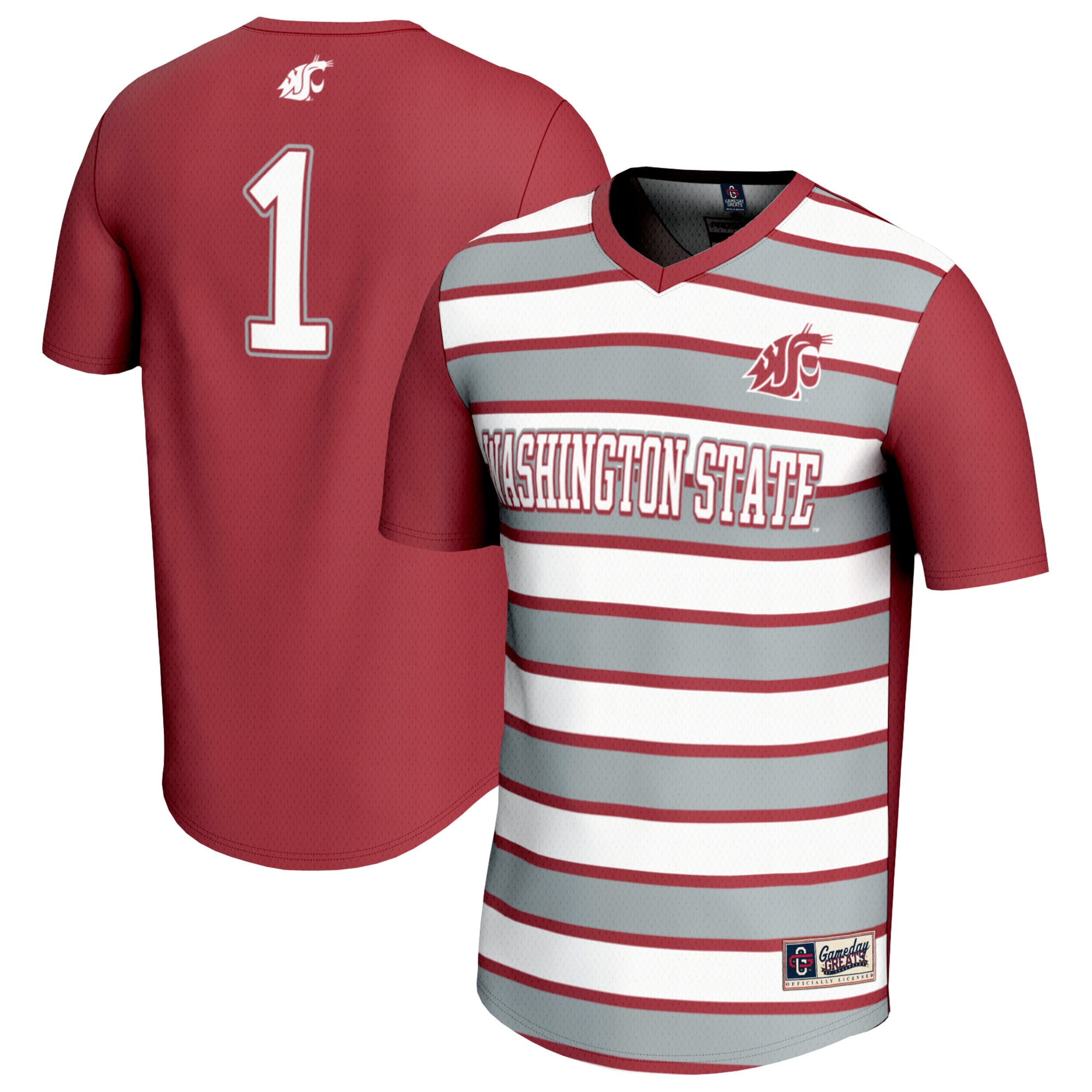 #1 Washington State Cougars Unisex Lightweight Soccer Fashion Jersey Crimson - front and back view