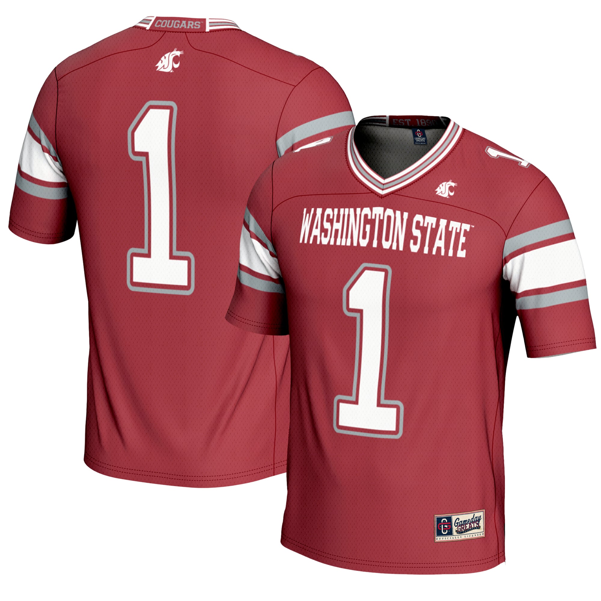 #1 Washington State Cougars Youth Endzone Football Jersey Crimson - front and back view