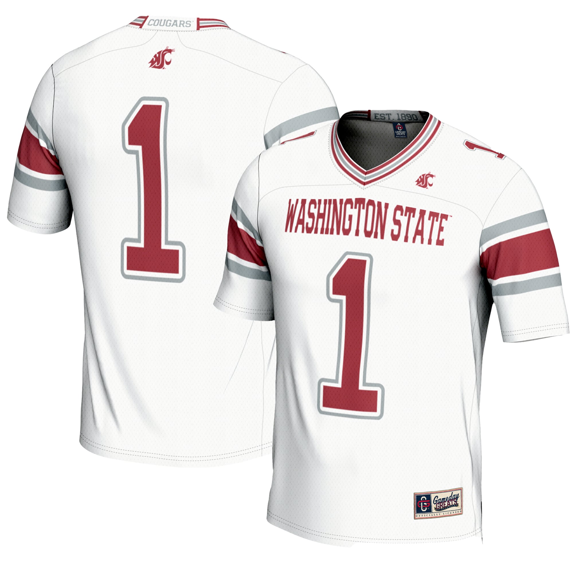 #1 Washington State Cougars Youth Endzone Football Jersey White - front and back view
