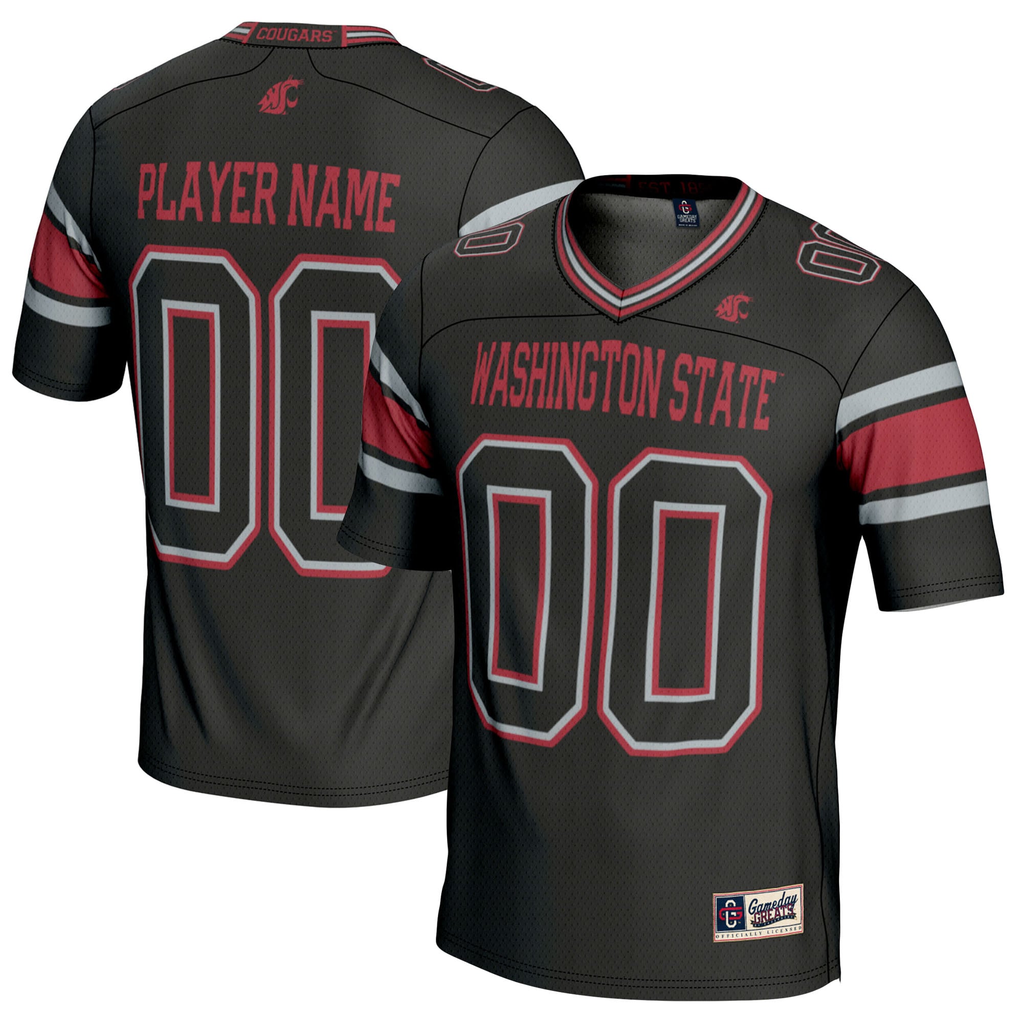 Washington State Cougars Youth Football Jersey Black - front and back view
