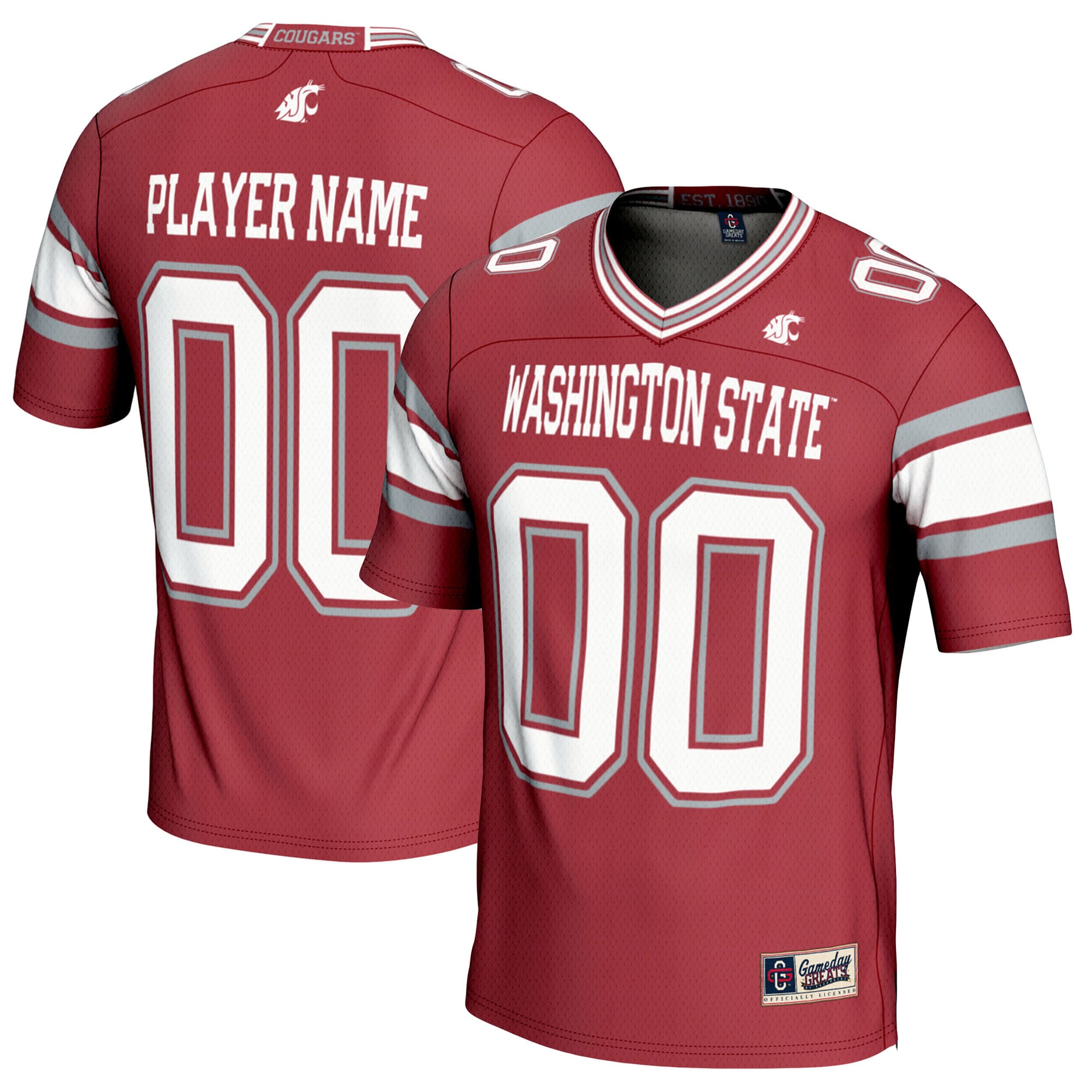 Washington State Cougars Youth Football Jersey Crimson - front and back view