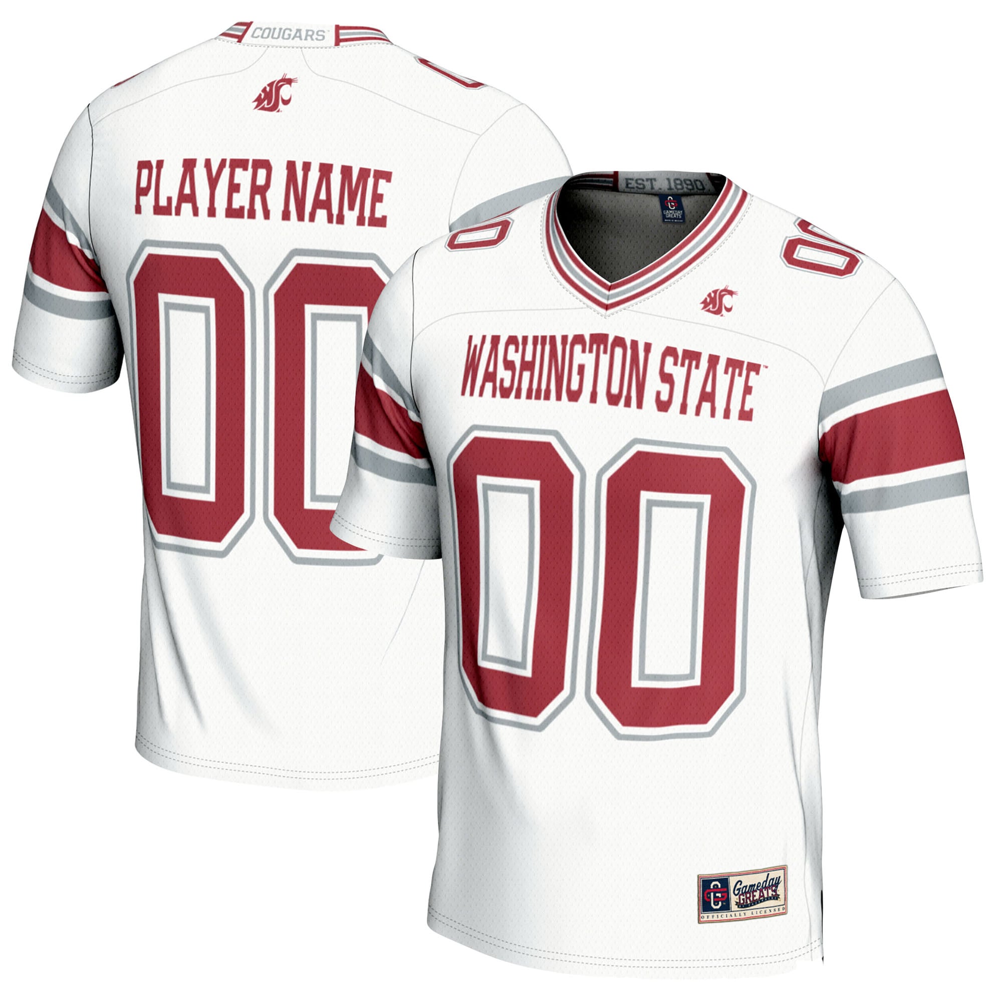Washington State Cougars Youth Football Jersey White - front and back view