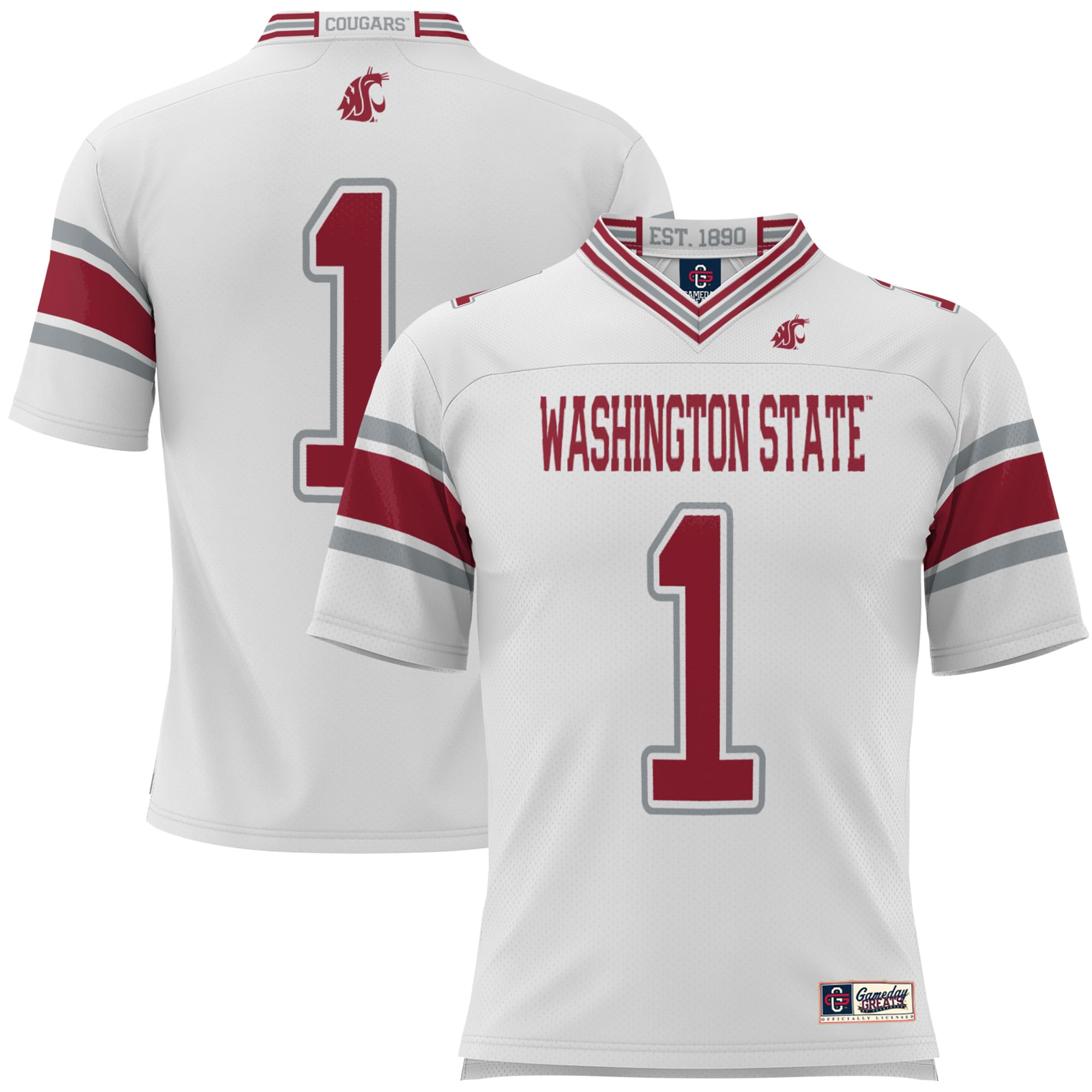 #1 Washington State Cougars Youth Football Jersey White - front and back view