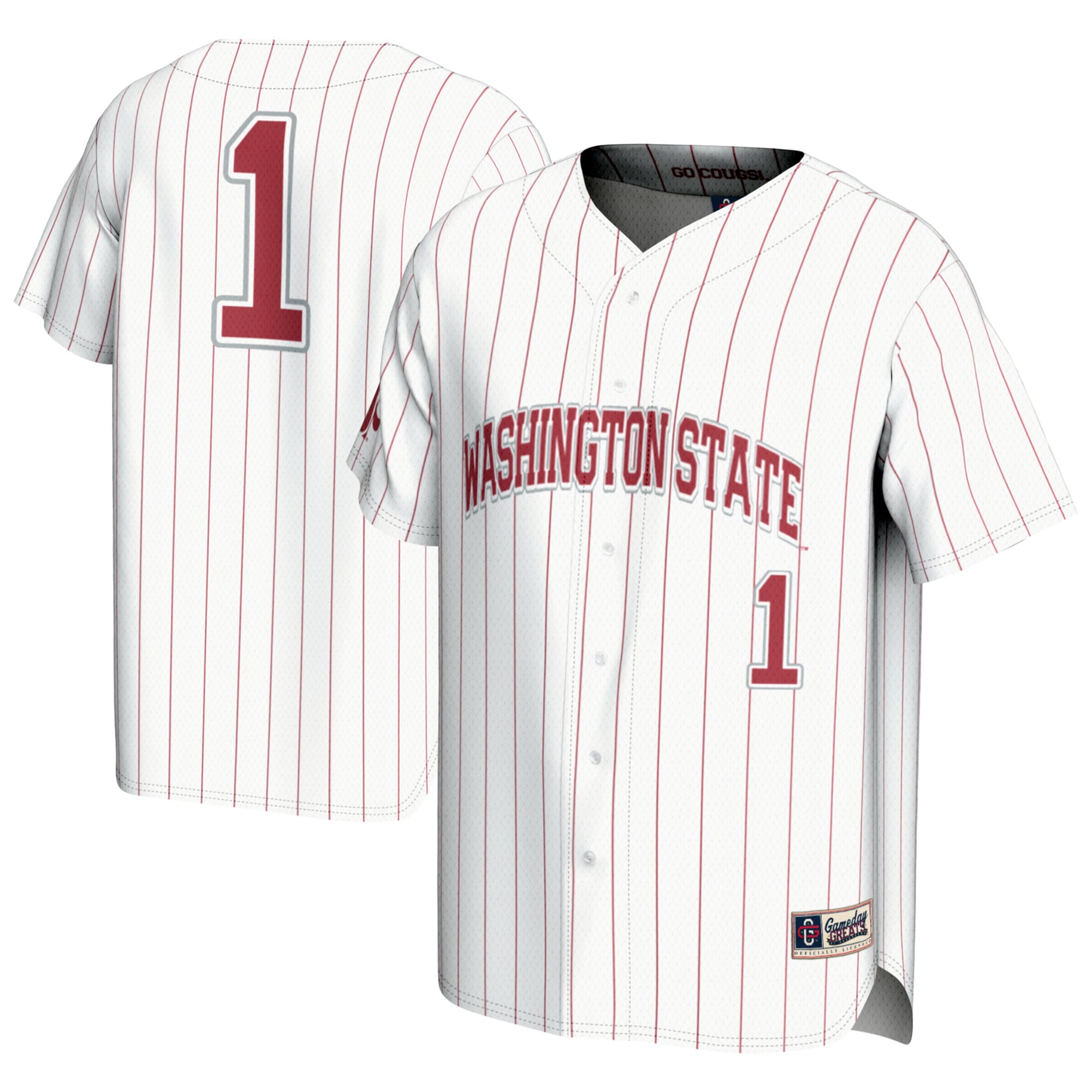 #1 Washington State Cougars Youth Lightweight Baseball Fashion Jersey - White - front and back view