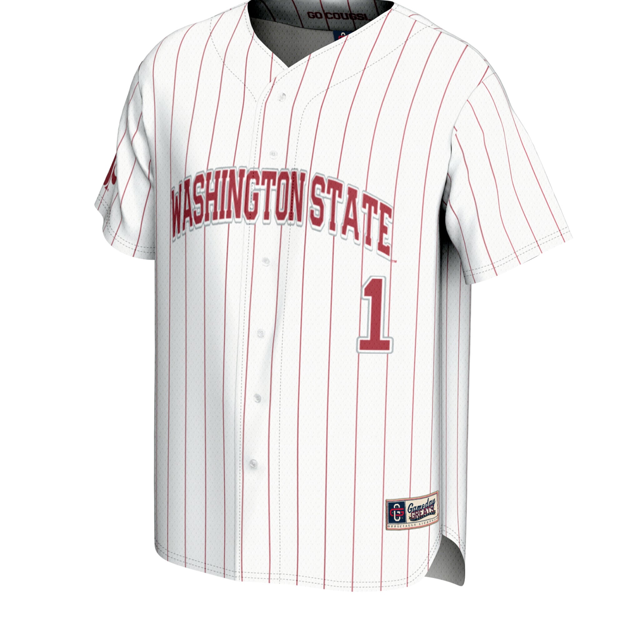 #1 Washington State Cougars Youth Lightweight Baseball Fashion Jersey - White - front view