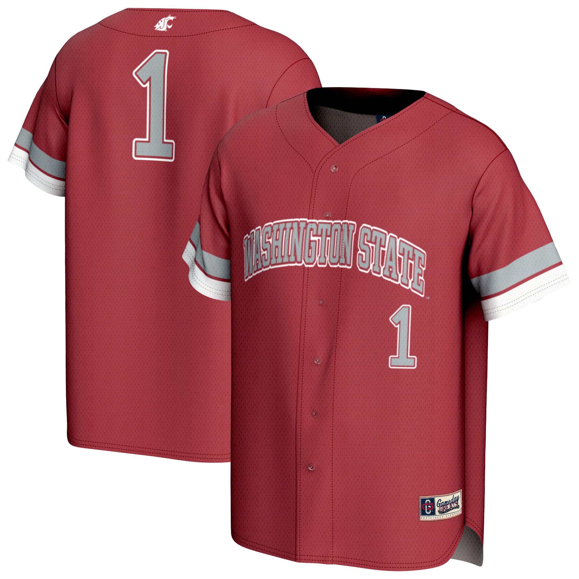 #1 Washington State Cougars Youth Lightweight Collegiate Baseball Fashion - front and back view