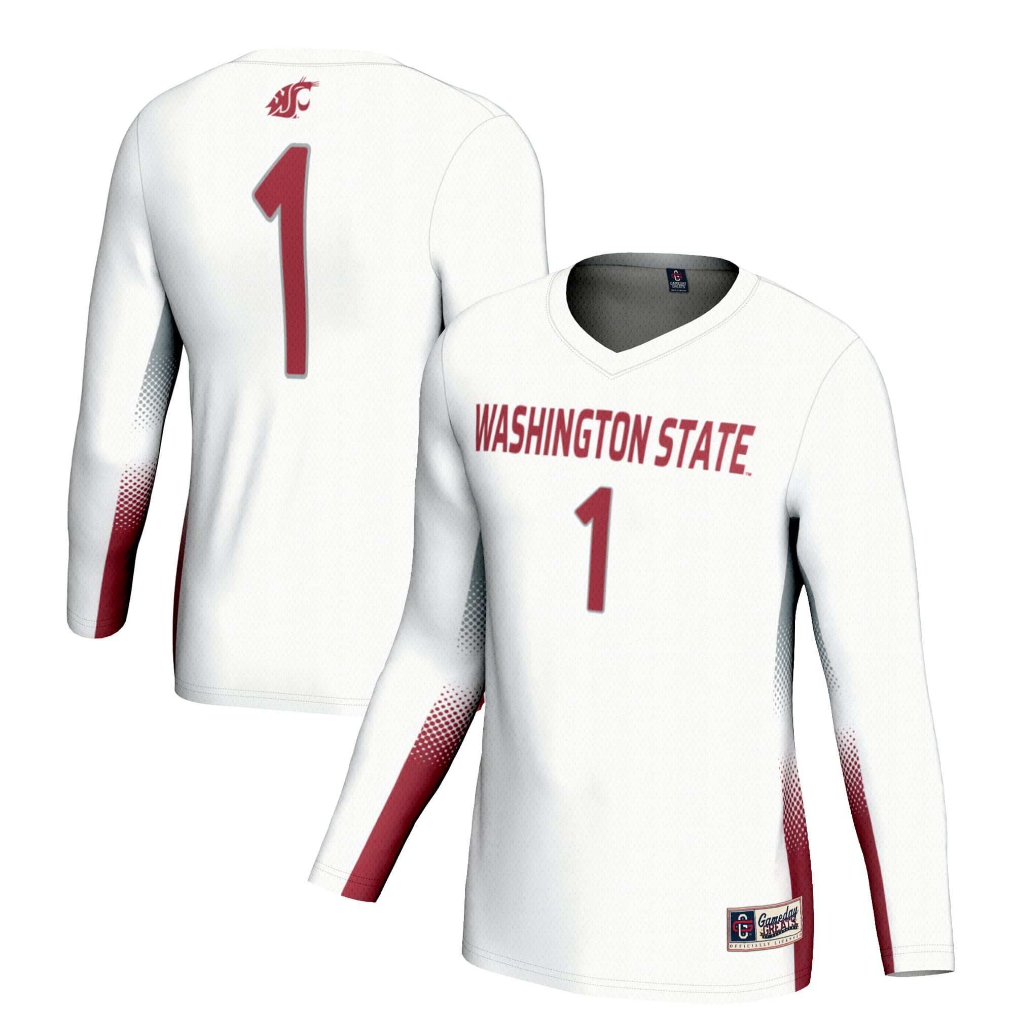 #1 Washington State Cougars Youth Lightweight Women's Volleyball Jersey White - front and back view