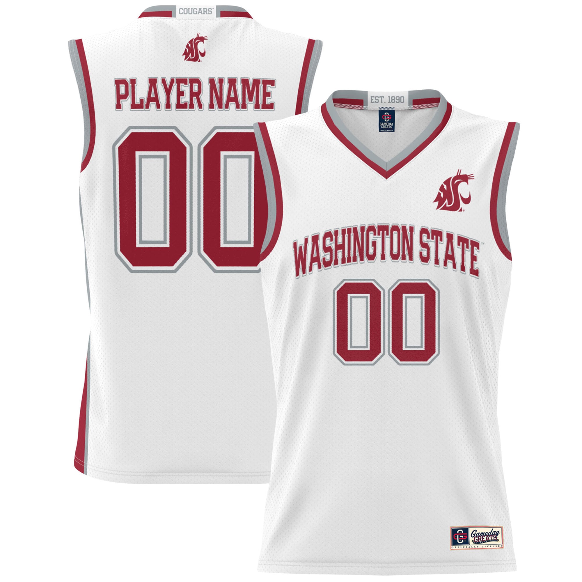 Washington State Cougars Youth Men's Basketball Jersey White - front and back view