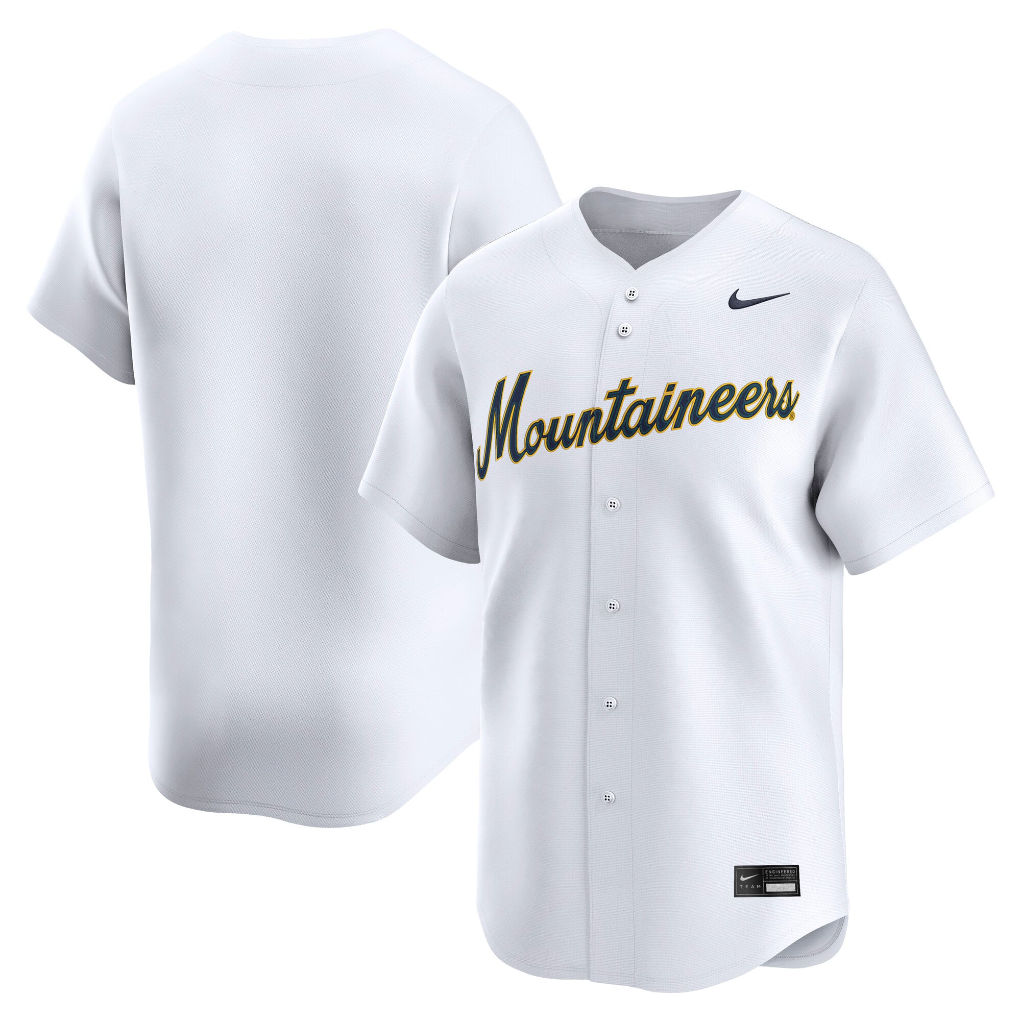 West Virginia Mountaineers Baseball Jersey White - front and back view