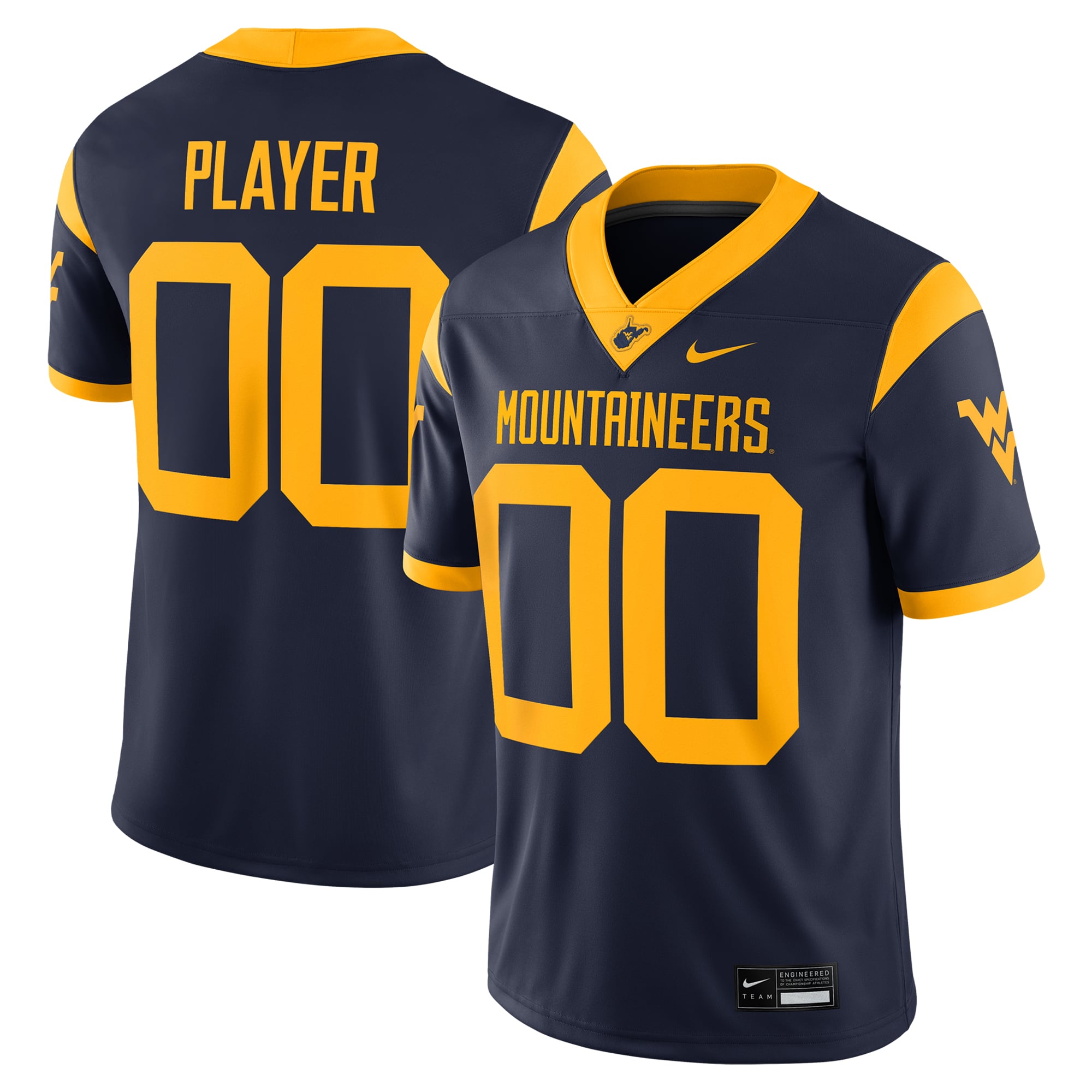 West Virginia Mountaineers Football Jersey Navy - front and back view