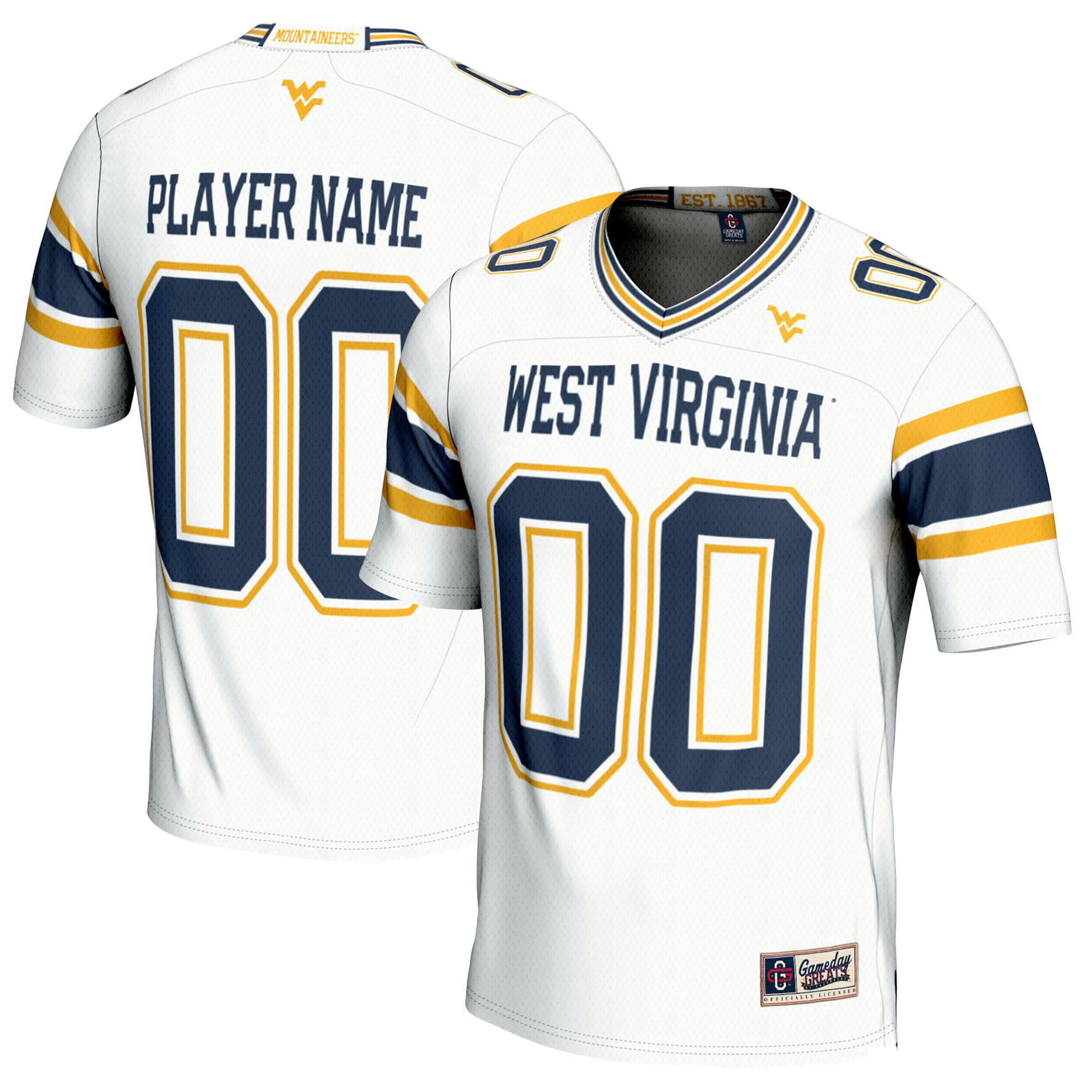 West Virginia Mountaineers Football Jersey White - front and back view