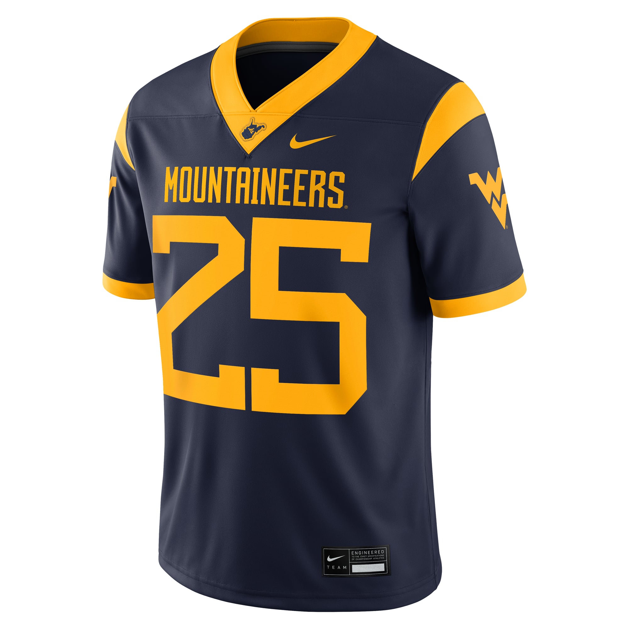 #25 West Virginia Mountaineers Home Jersey Navy - front view