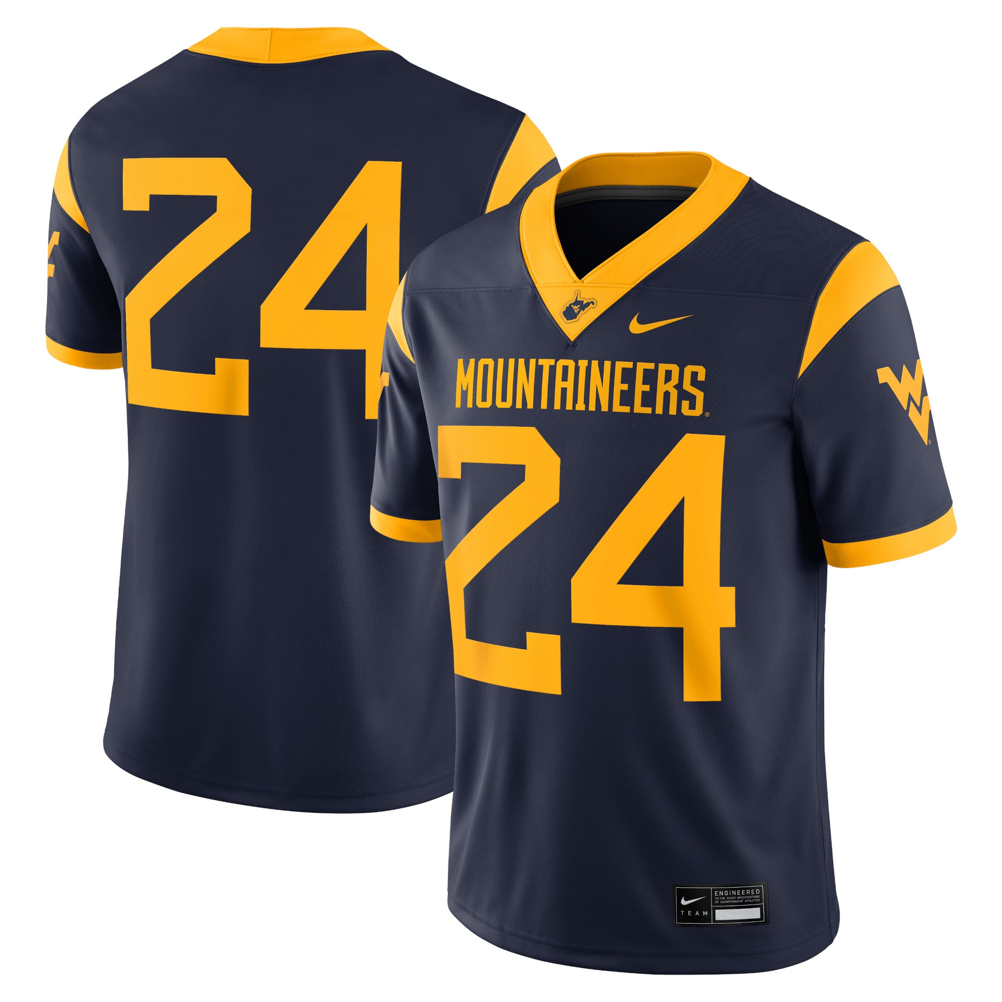 #24 West Virginia Mountaineers Jersey Navy - front and back view