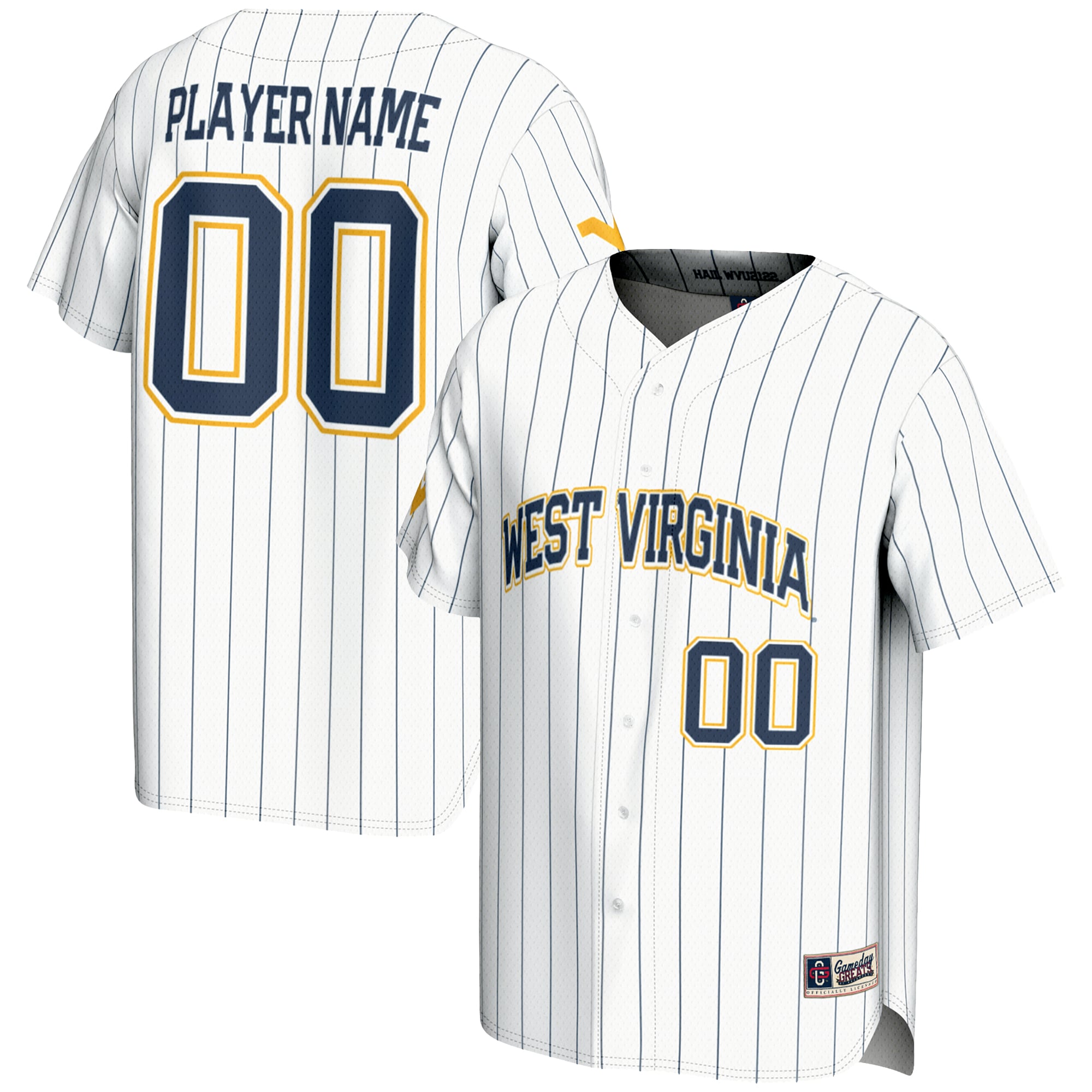 West Virginia Mountaineers Lightweight Baseball Jersey White - front and back view