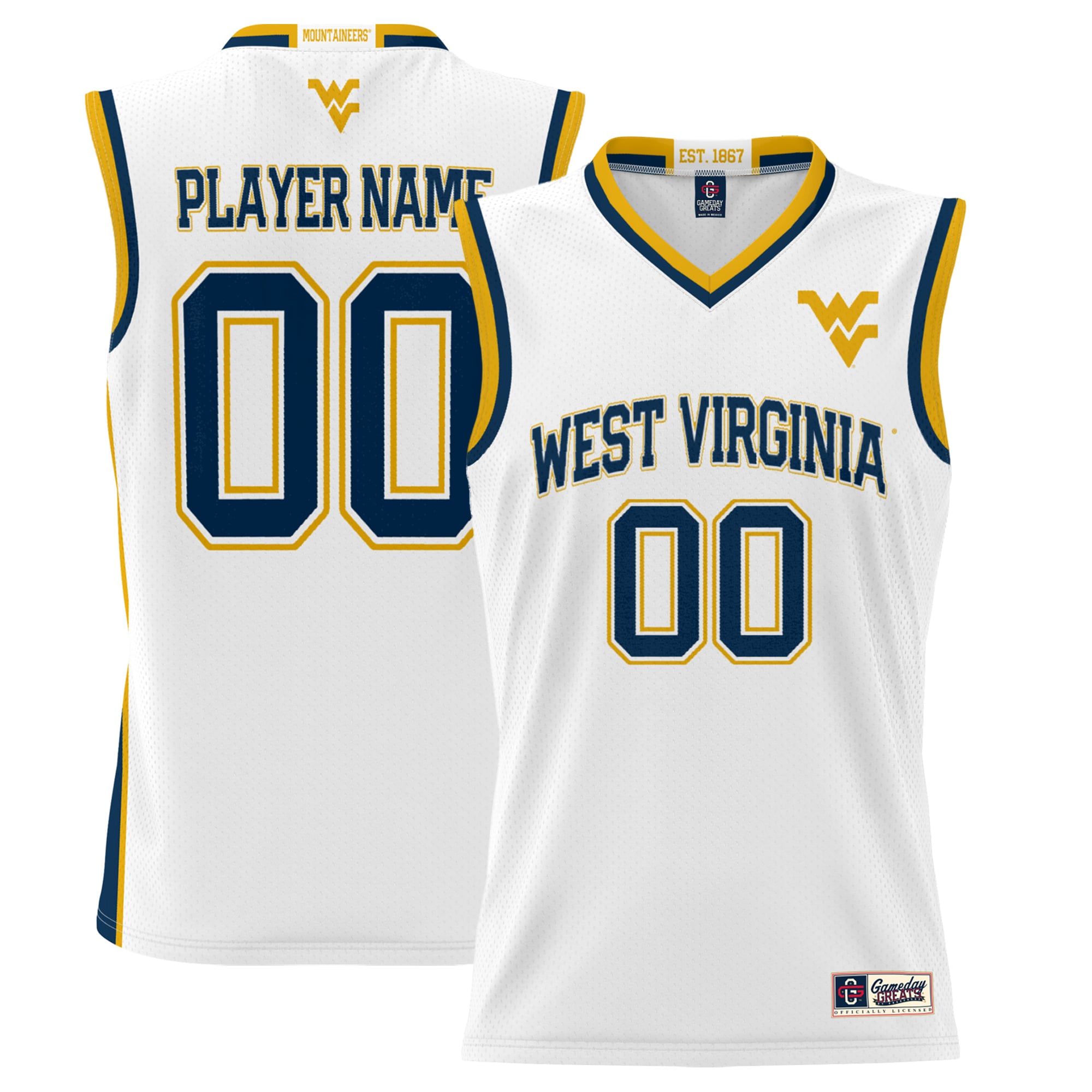 West Virginia Mountaineers Lightweight Men's Basketball Jersey White - front and back view