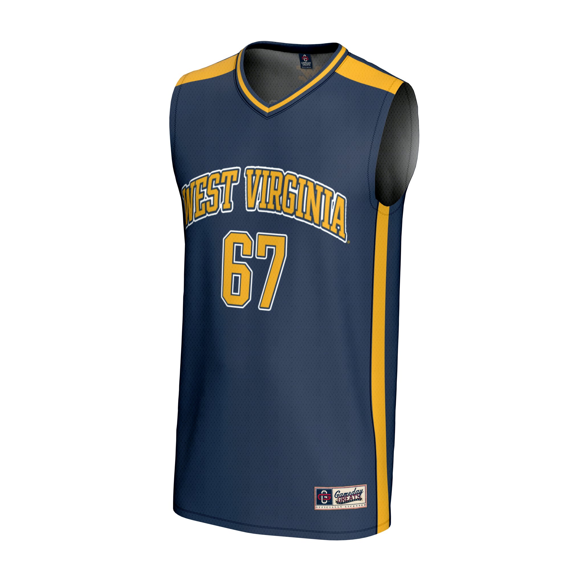 #67 West Virginia Mountaineers Unisex Lightweight Basketball Jersey Navy - front view