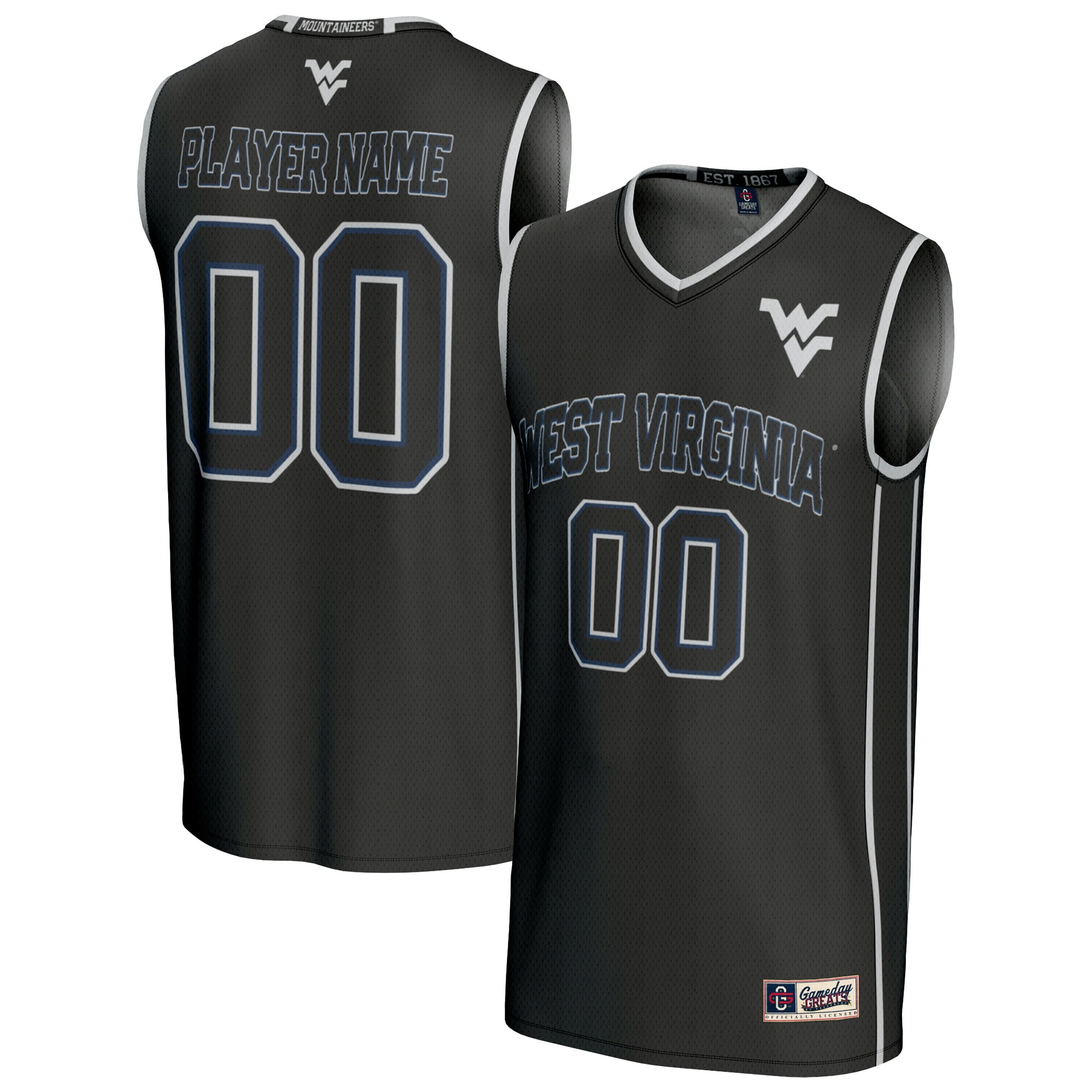 West Virginia Mountaineers Unisex Lightweight Collegiate Men's Basketball - front and back view