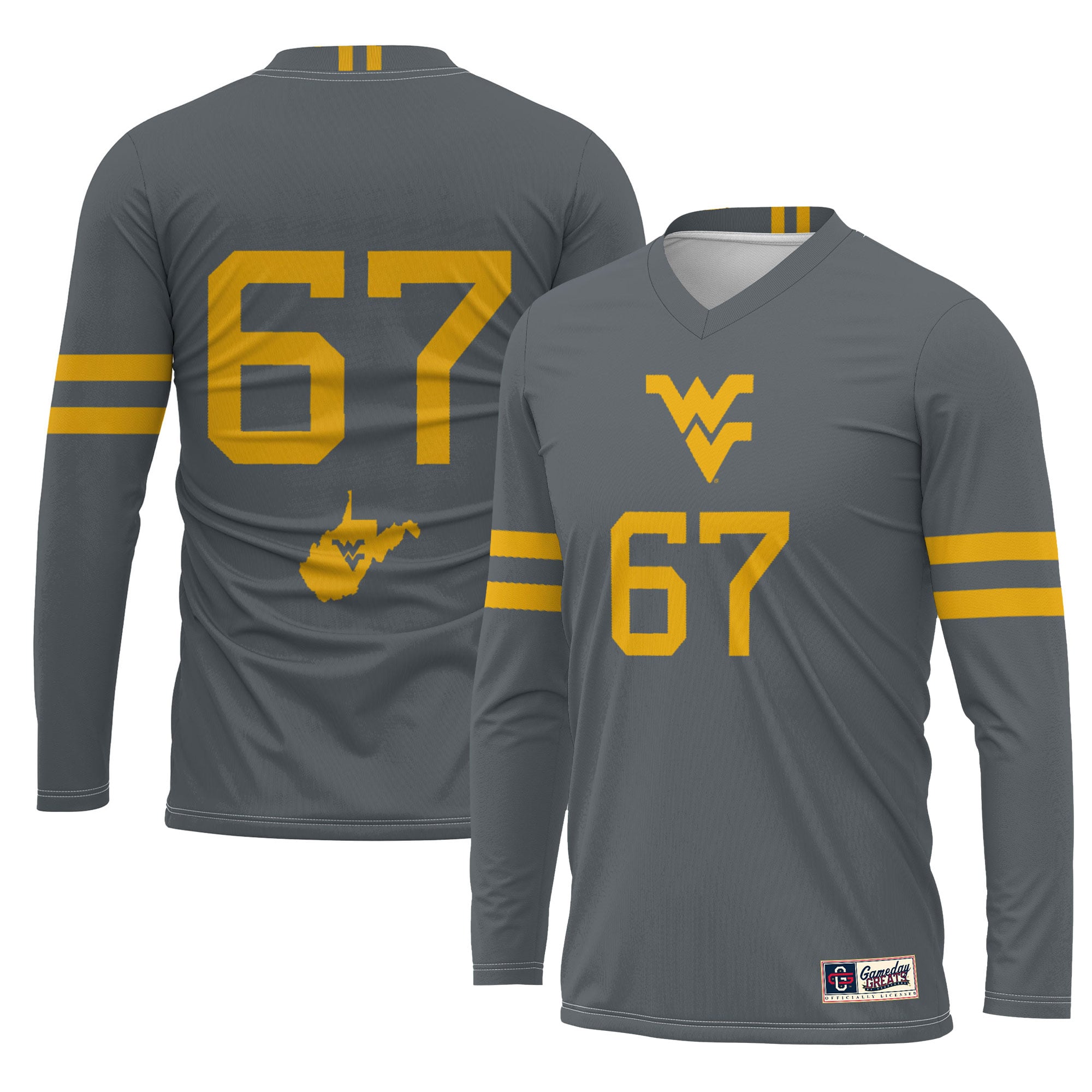 #1 West Virginia Mountaineers Unisex Lightweight Volleyball Jersey Gray - front and back view