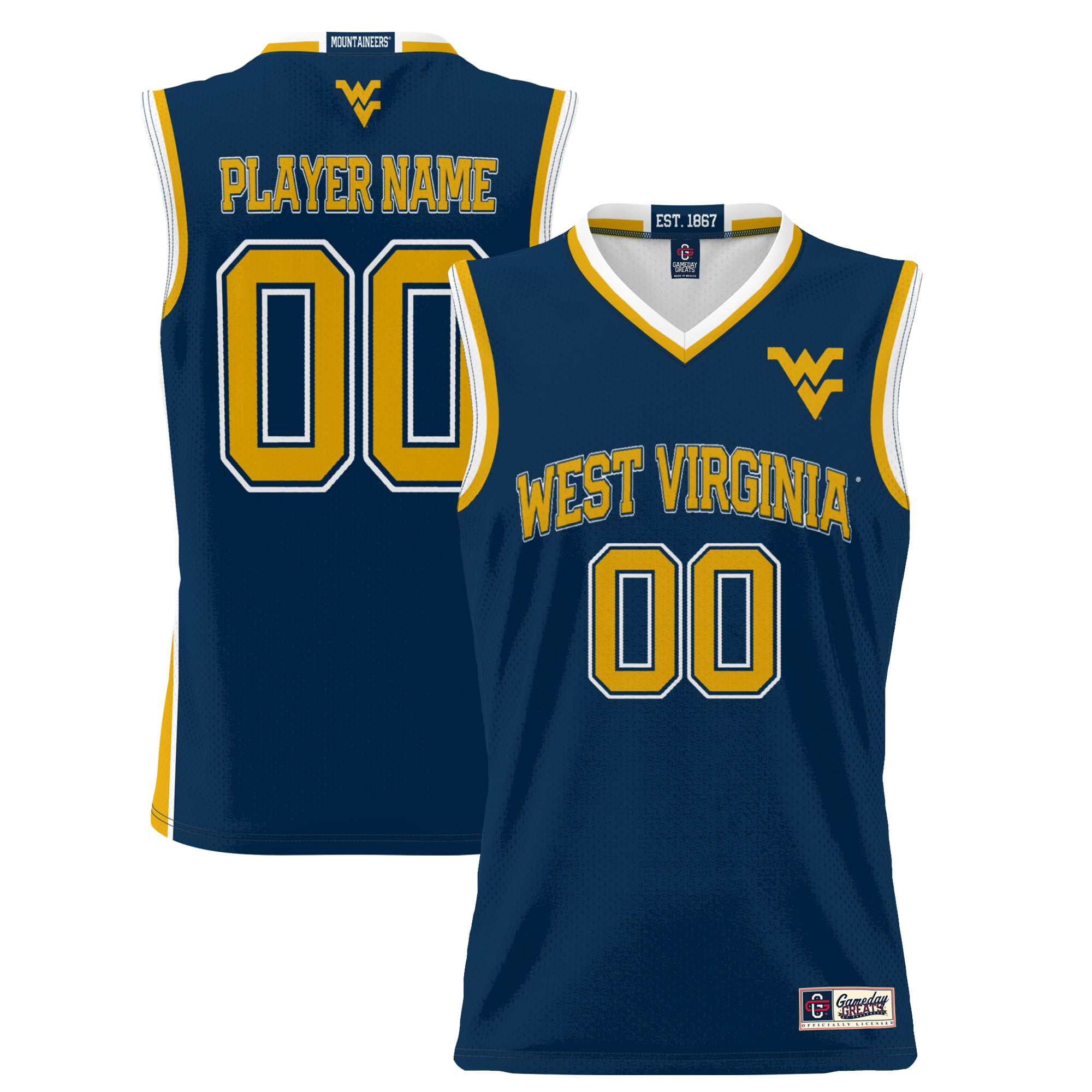 West Virginia Mountaineers Youth Lightweight Women's Basketball Jersey Navy - front and back view