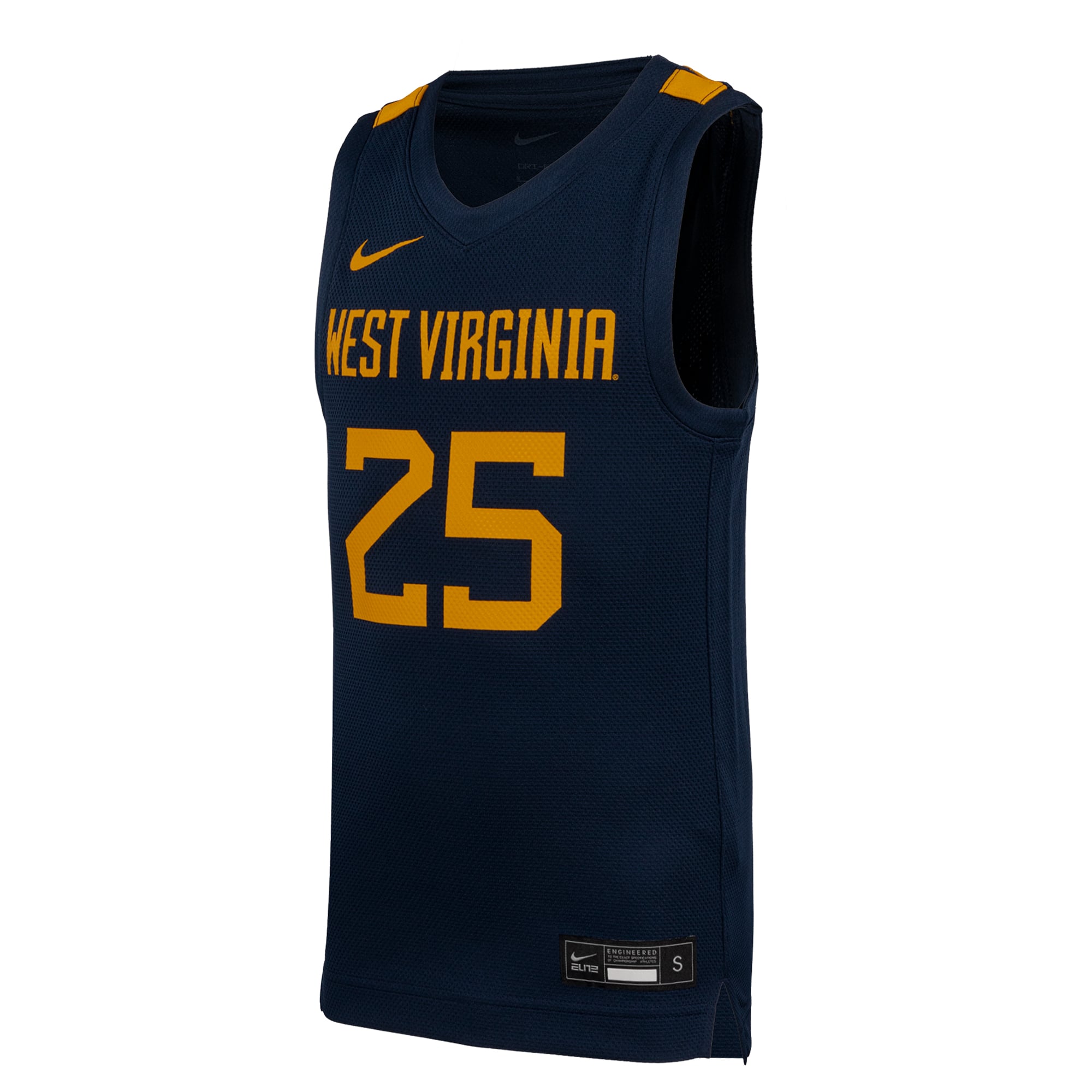 #25 West Virginia Mountaineers Youth Basketball Jersey Navy - front view
