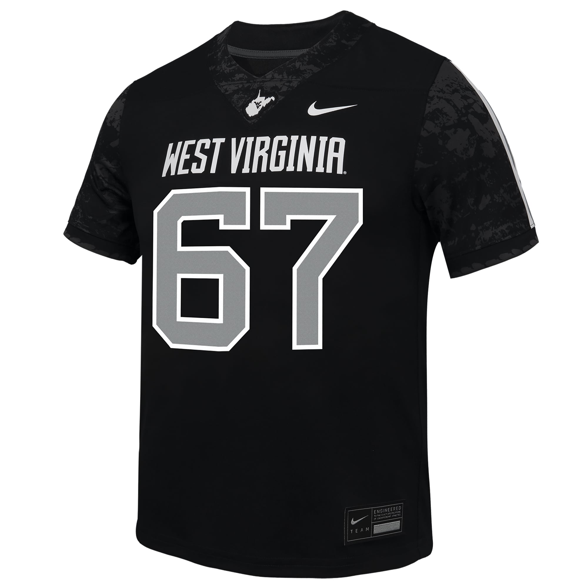 #67 West Virginia Mountaineers Youth Jersey Black - front view