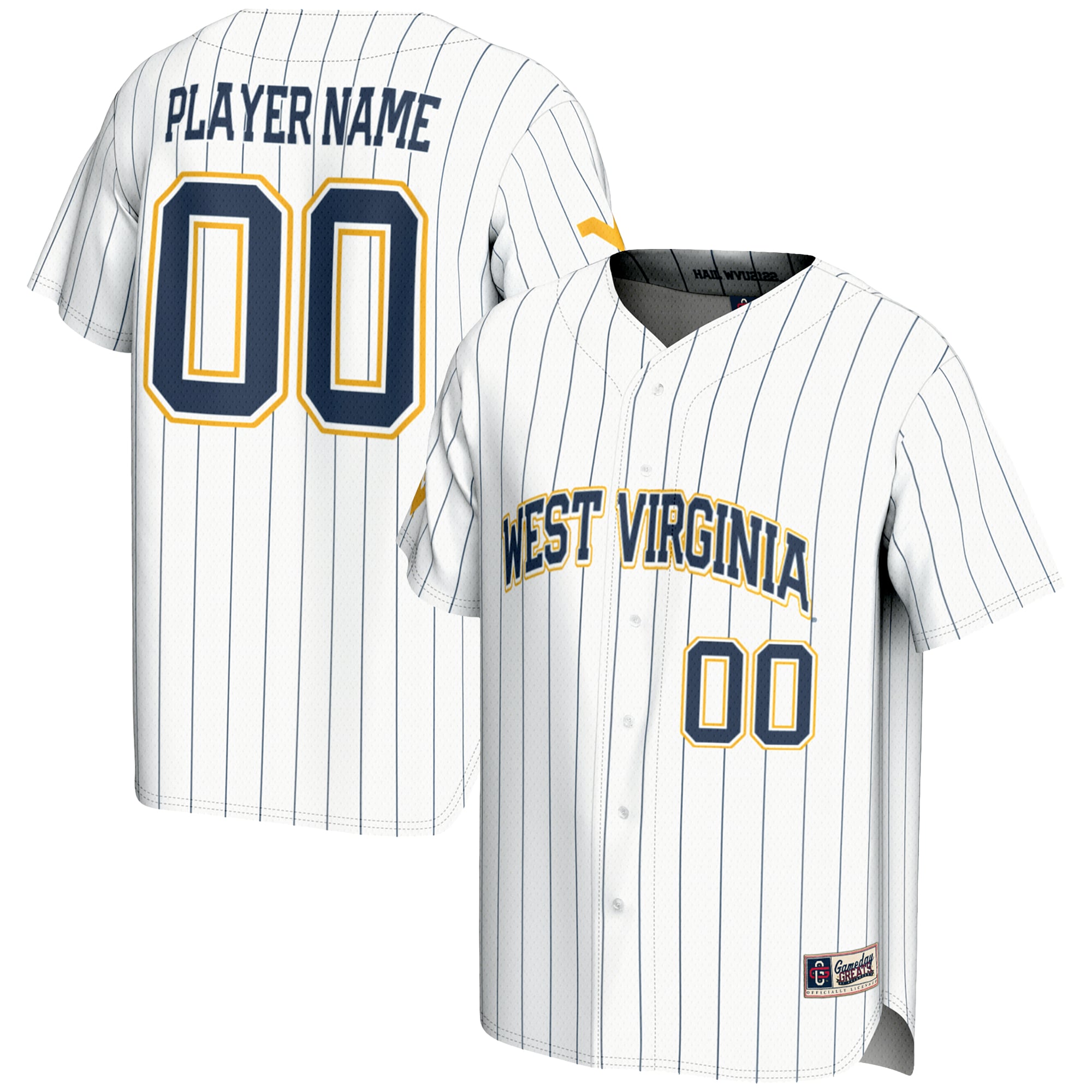 West Virginia Mountaineers Youth Lightweight Baseball Jersey White - front and back view