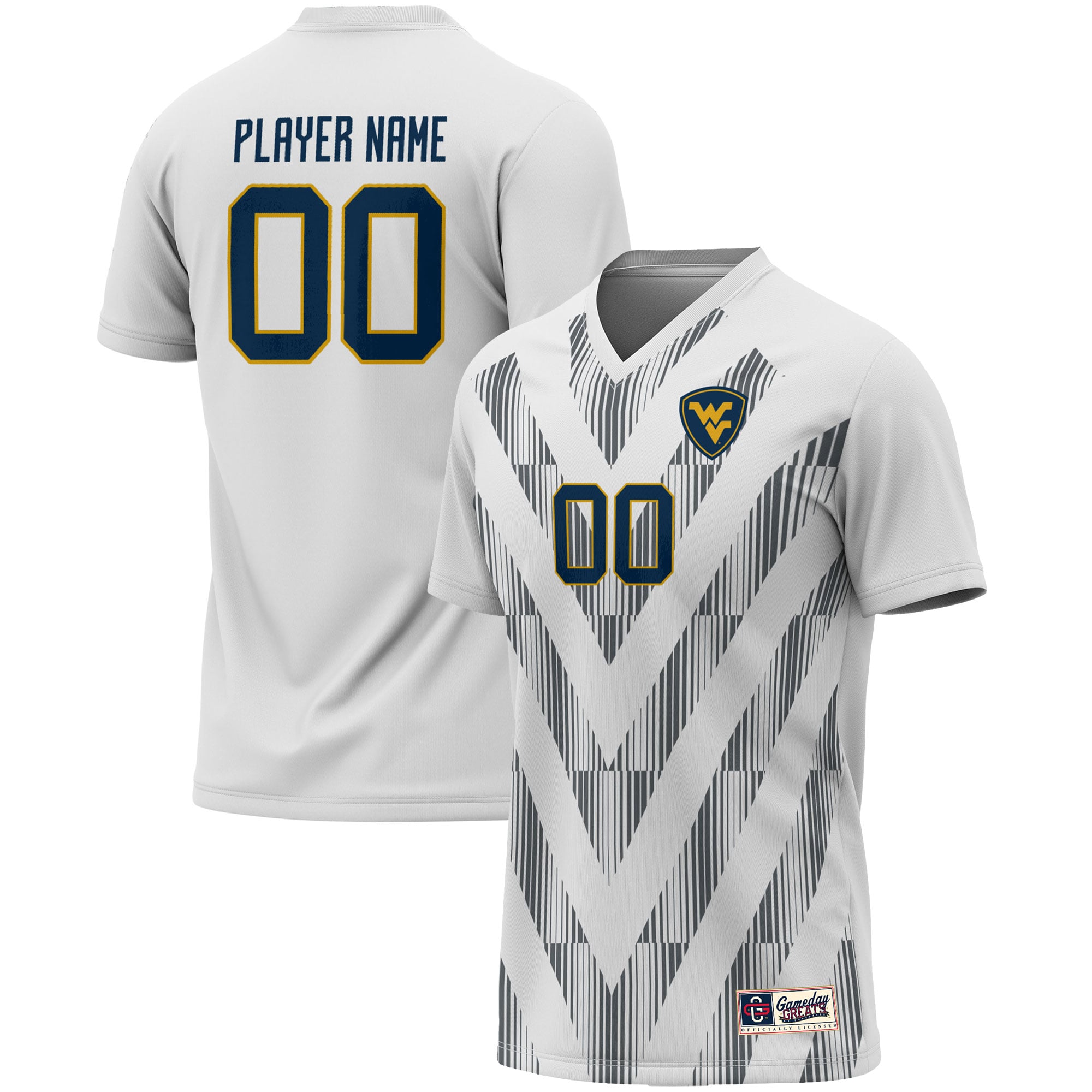 West Virginia Mountaineers Youth Lightweight Soccer Jersey White - front and back view