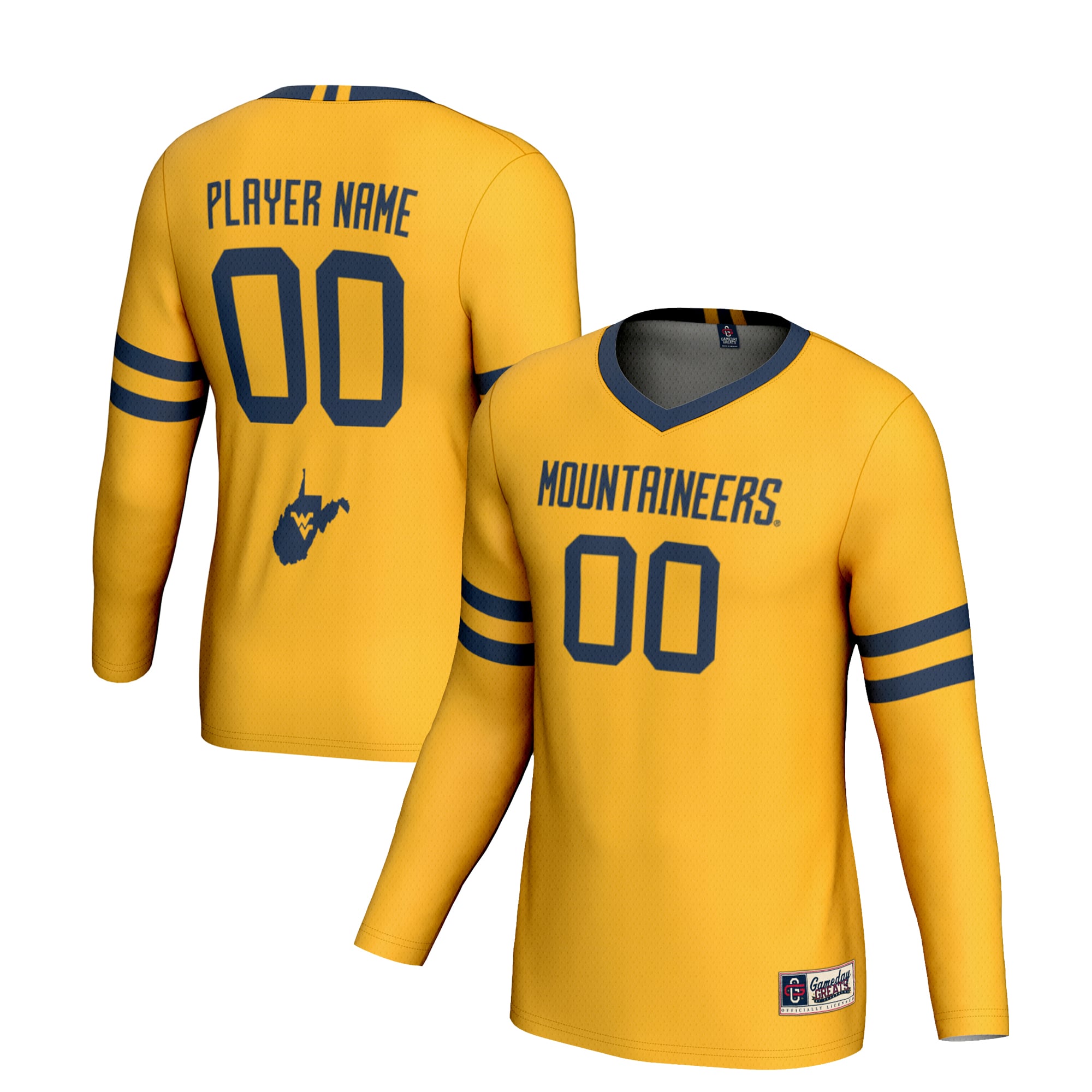West Virginia Mountaineers Youth Lightweight Volleyball Jersey Gold - front and back view