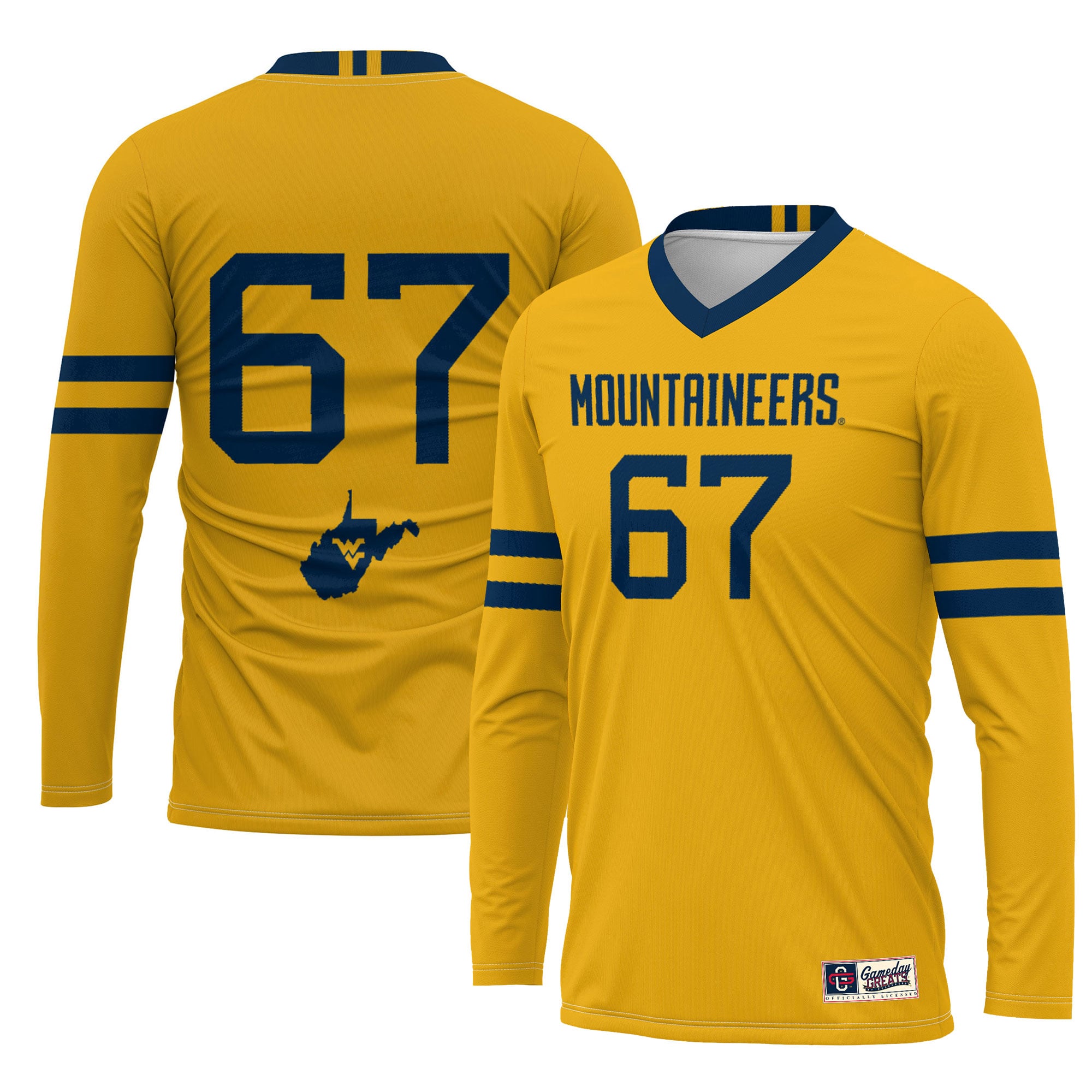 #67 West Virginia Mountaineers Youth Lightweight Women's Volleyball Jersey - front and back view