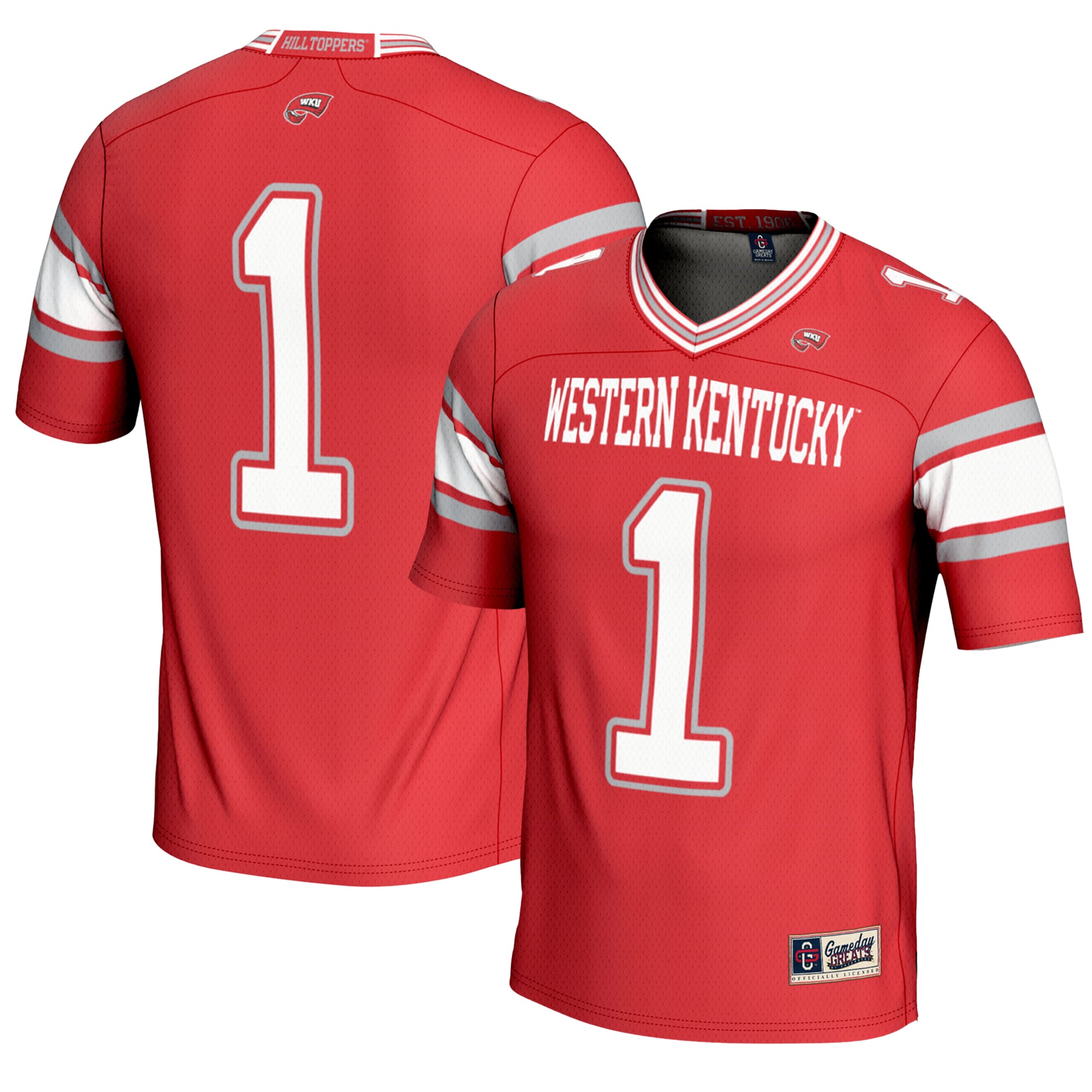 #1 Western Kentucky Hilltoppers Endzone Football Jersey Red - front and back view