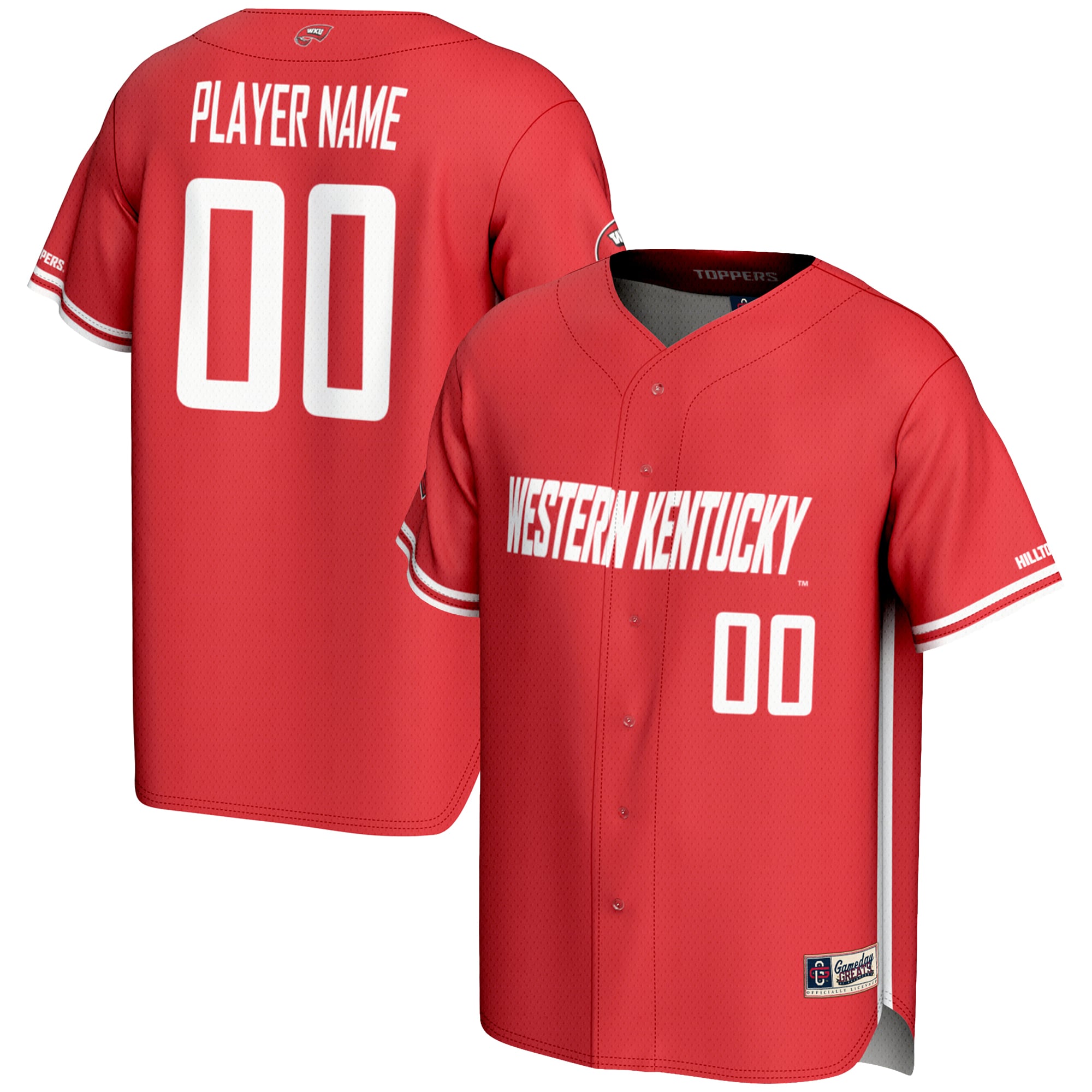 Western Kentucky Hilltoppers Lightweight Baseball Jersey Red - front and back view