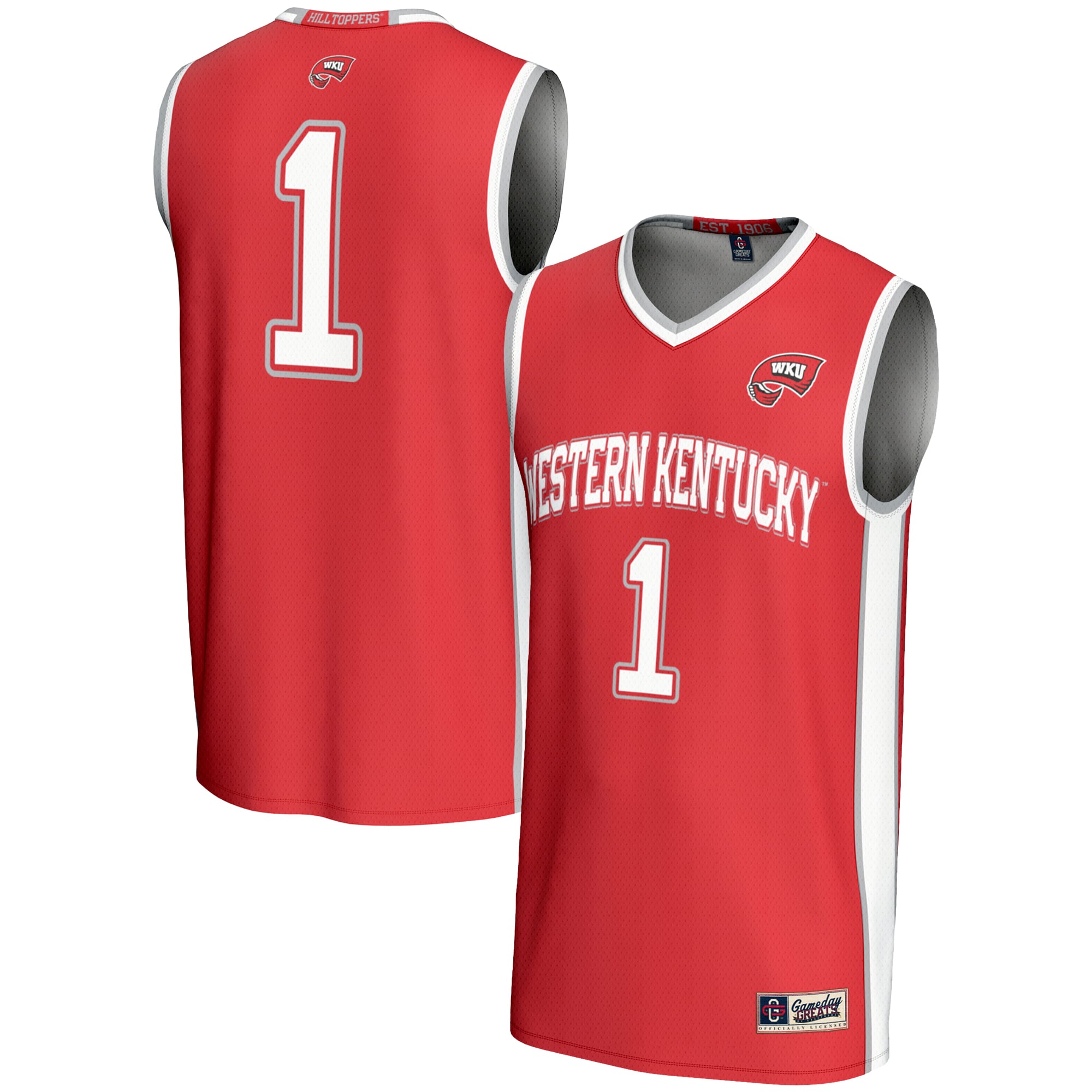#1 Western Kentucky Hilltoppers Lightweight Basketball Jersey Red - front and back view