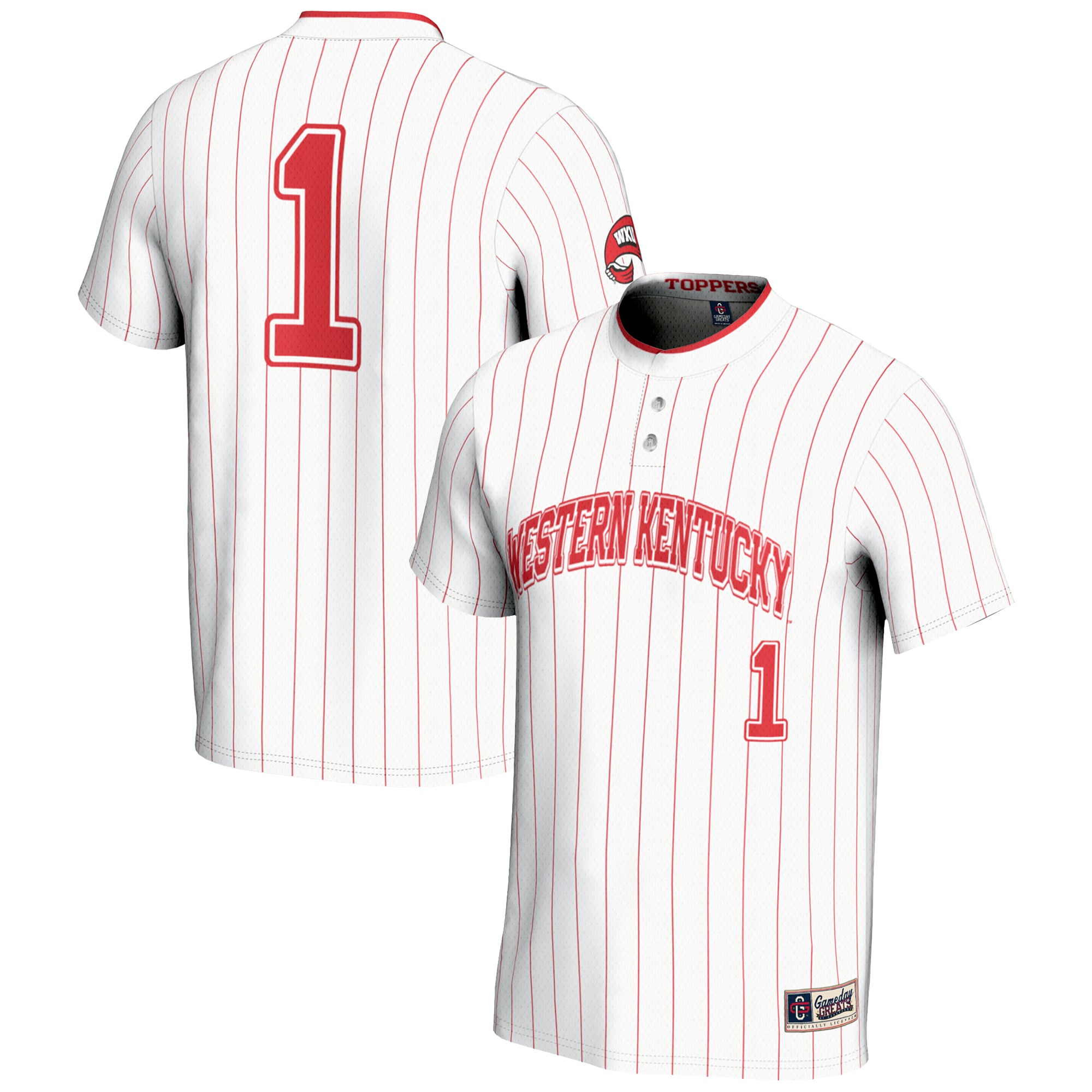 #1 Western Kentucky Hilltoppers Unisex Lightweight Softball Jersey White - front and back view