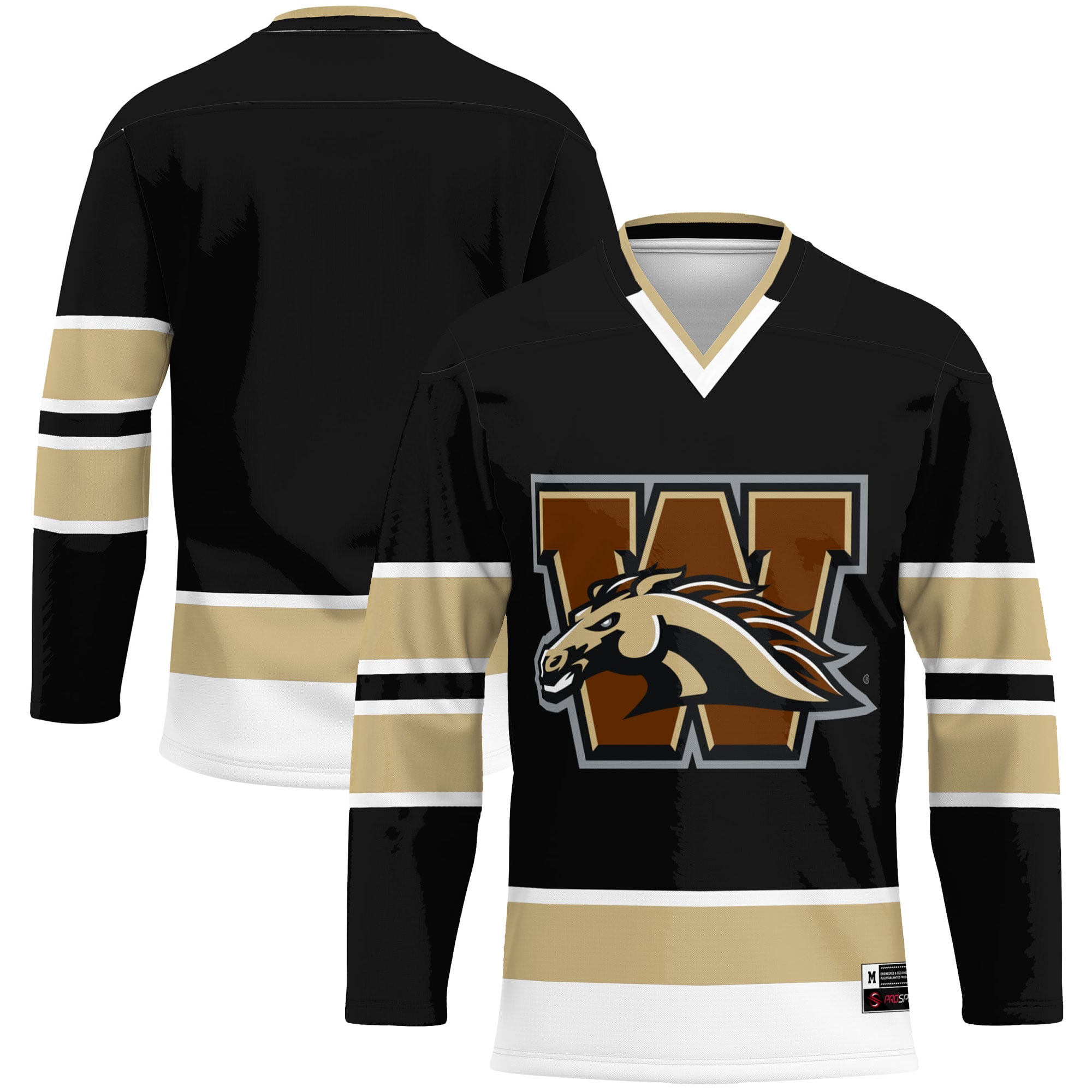 Western Michigan Broncos Hockey Jersey Black - front and back view